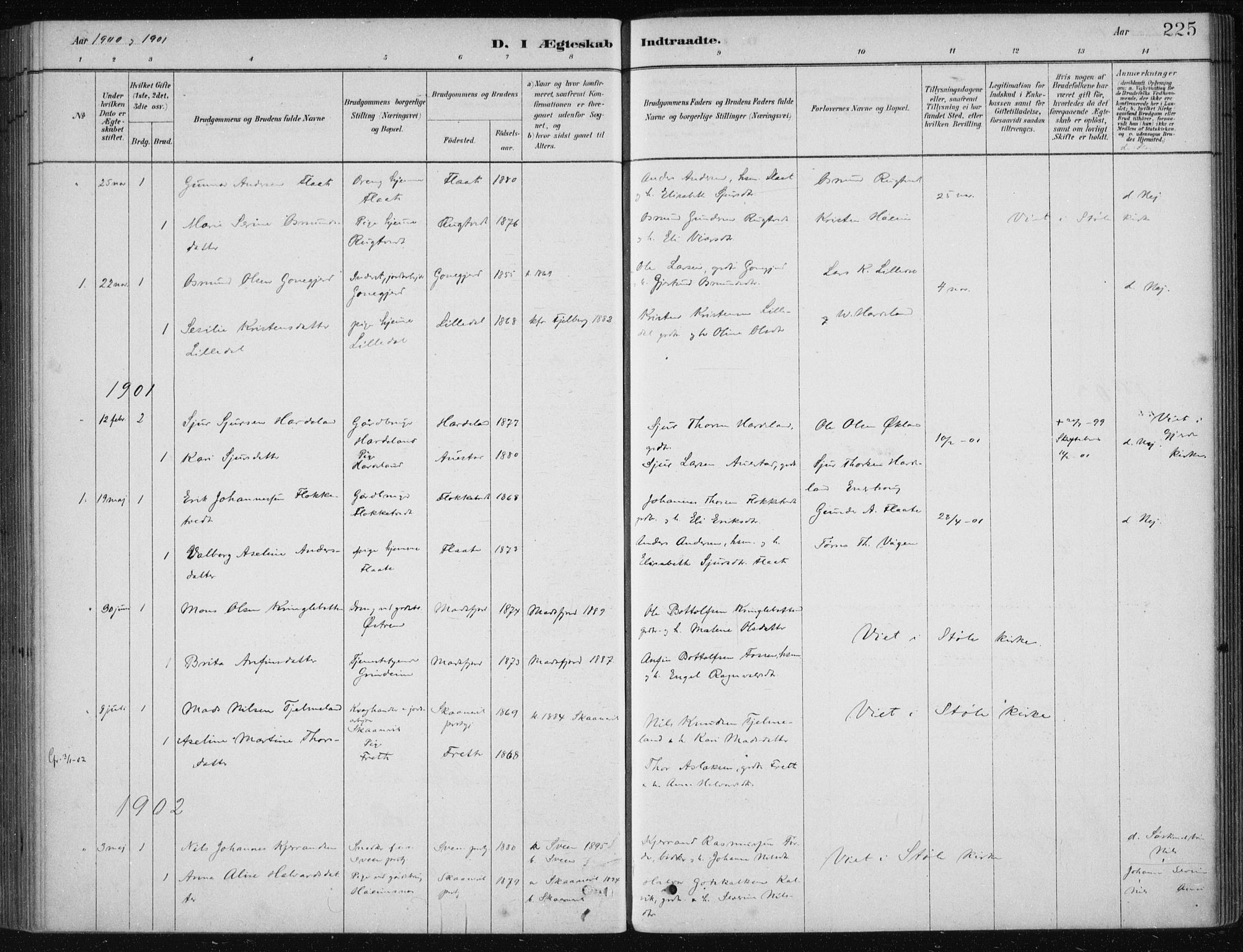 Etne sokneprestembete, AV/SAB-A-75001/H/Haa: Parish register (official) no. D  1, 1879-1919, p. 225