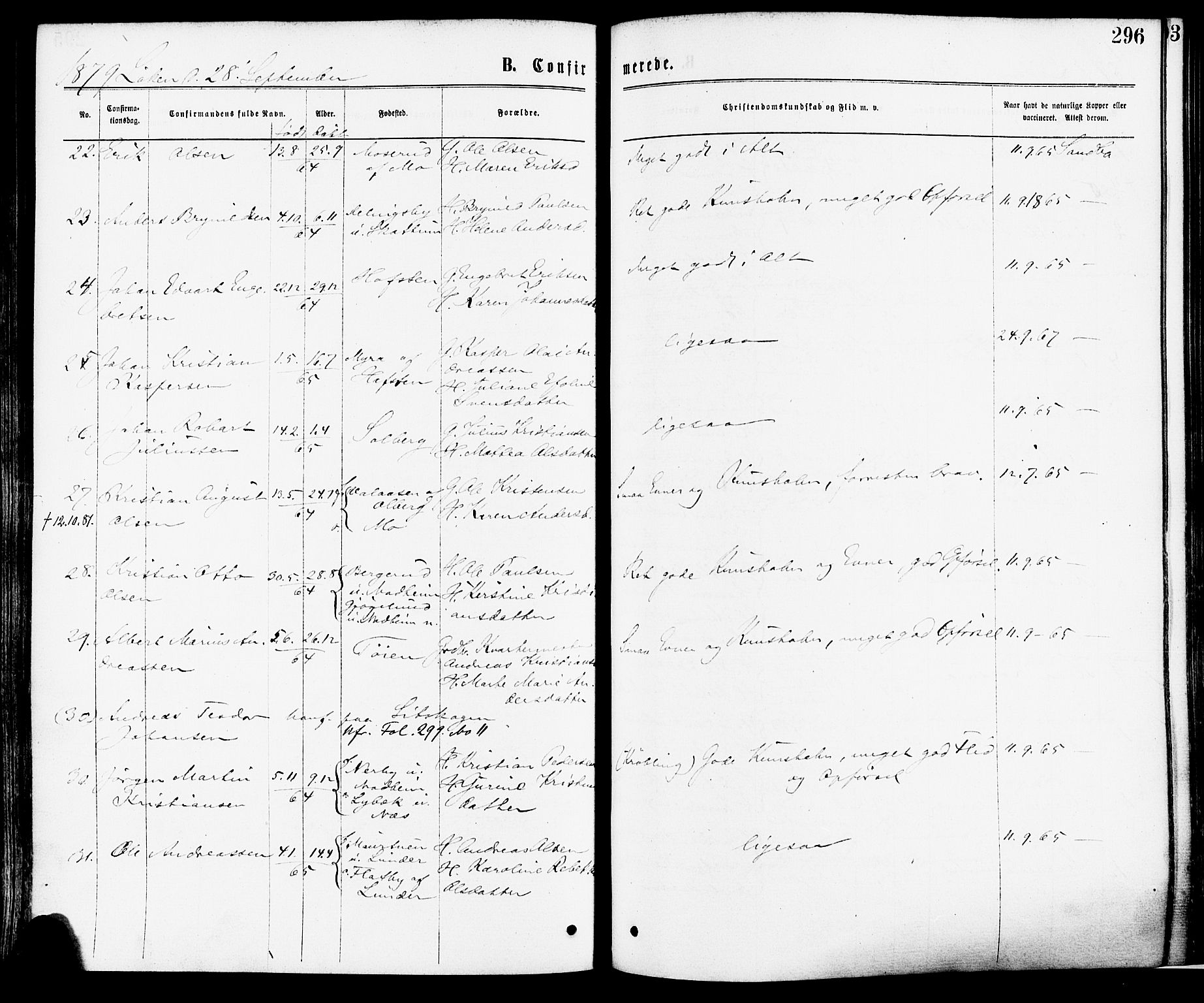 Høland prestekontor Kirkebøker, AV/SAO-A-10346a/F/Fa/L0012.a: Parish register (official) no. I 12A, 1869-1879, p. 296