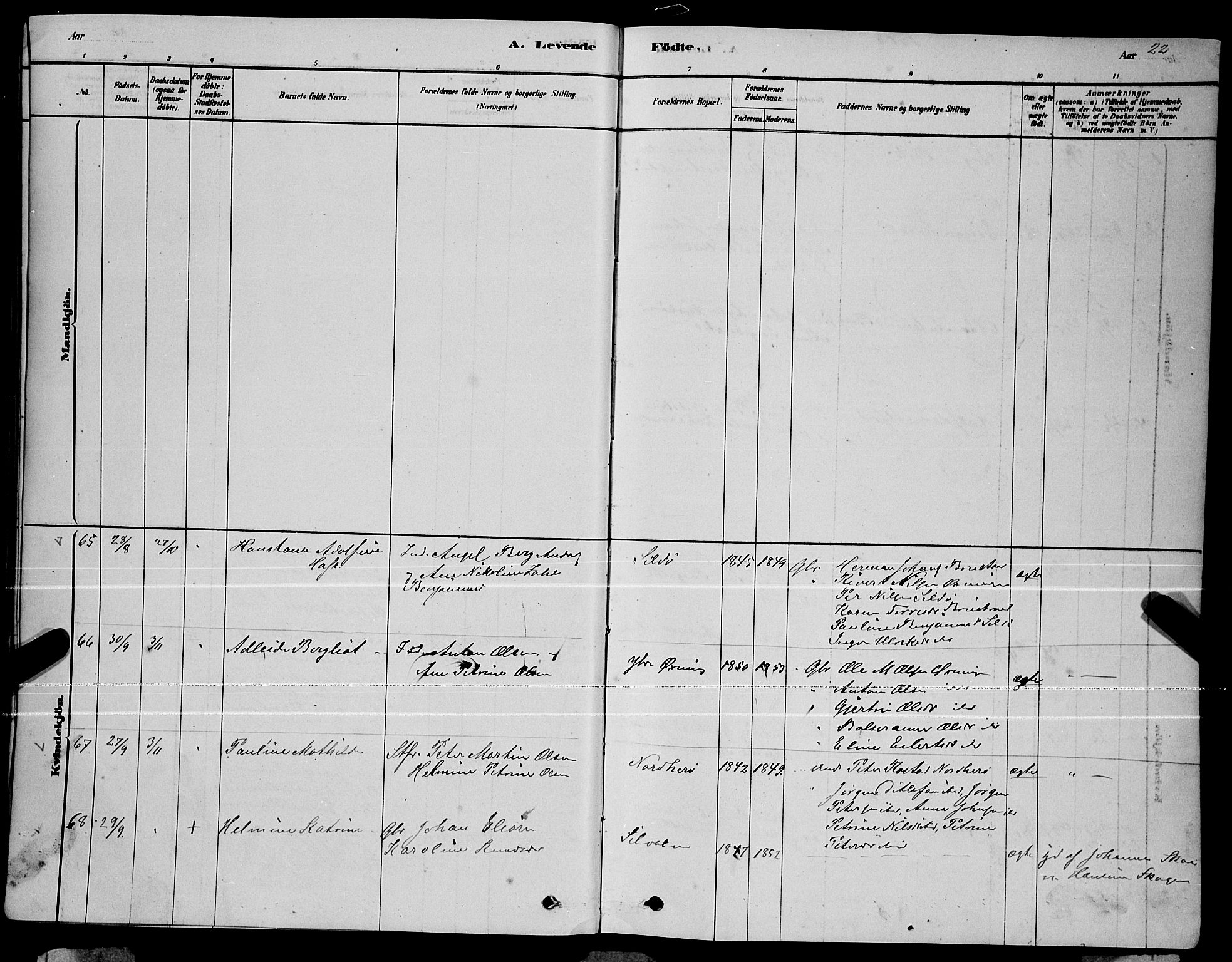 Ministerialprotokoller, klokkerbøker og fødselsregistre - Nordland, AV/SAT-A-1459/834/L0513: Parish register (copy) no. 834C04, 1877-1892, p. 22