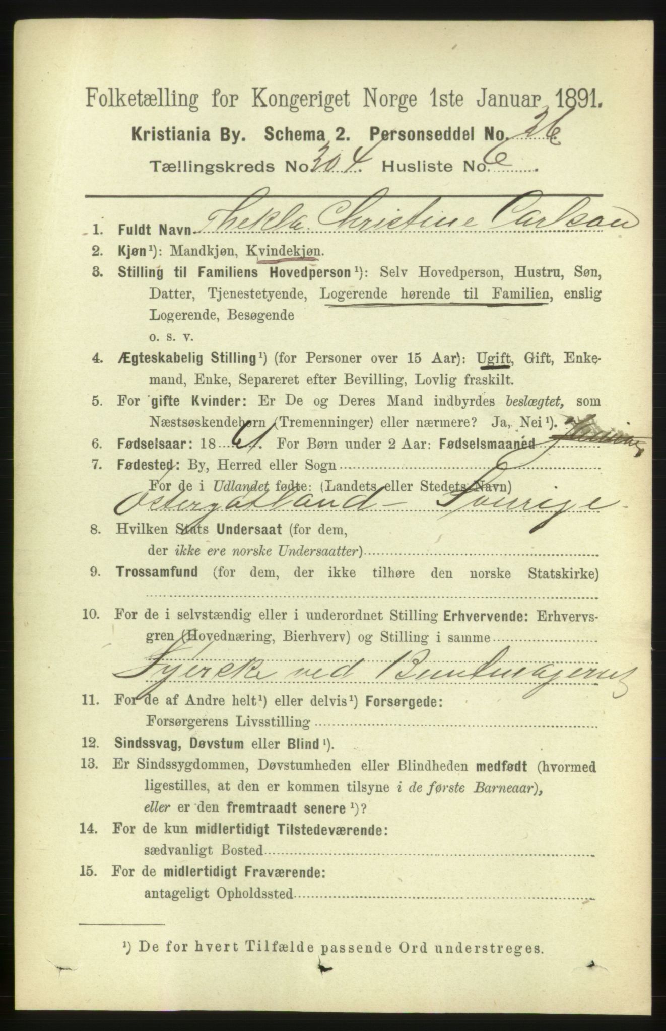RA, 1891 census for 0301 Kristiania, 1891, p. 123319