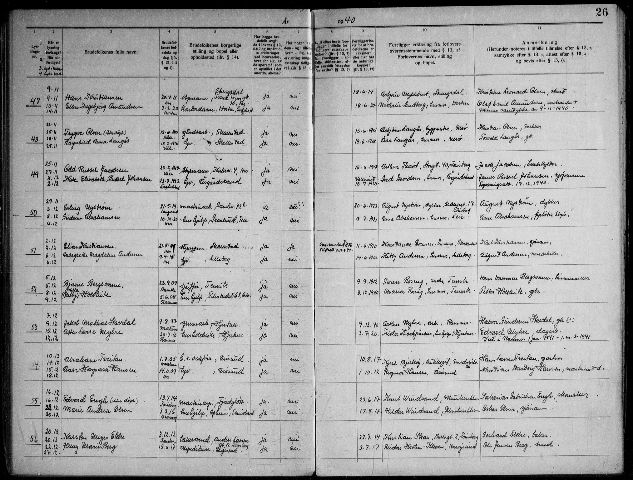 Nøtterøy kirkebøker, AV/SAKO-A-354/H/Ha/L0002: Banns register no. 2, 1937-1952, p. 26