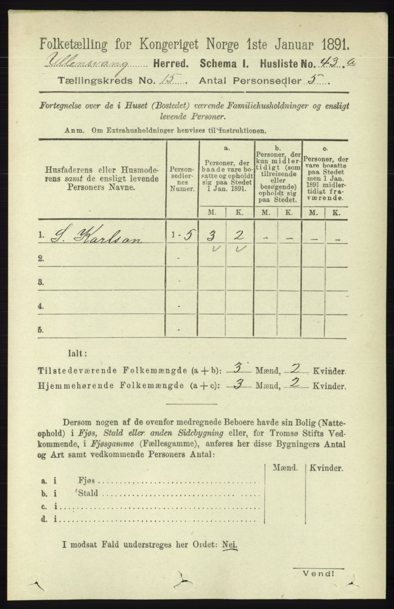 RA, 1891 census for 1230 Ullensvang, 1891, p. 5896