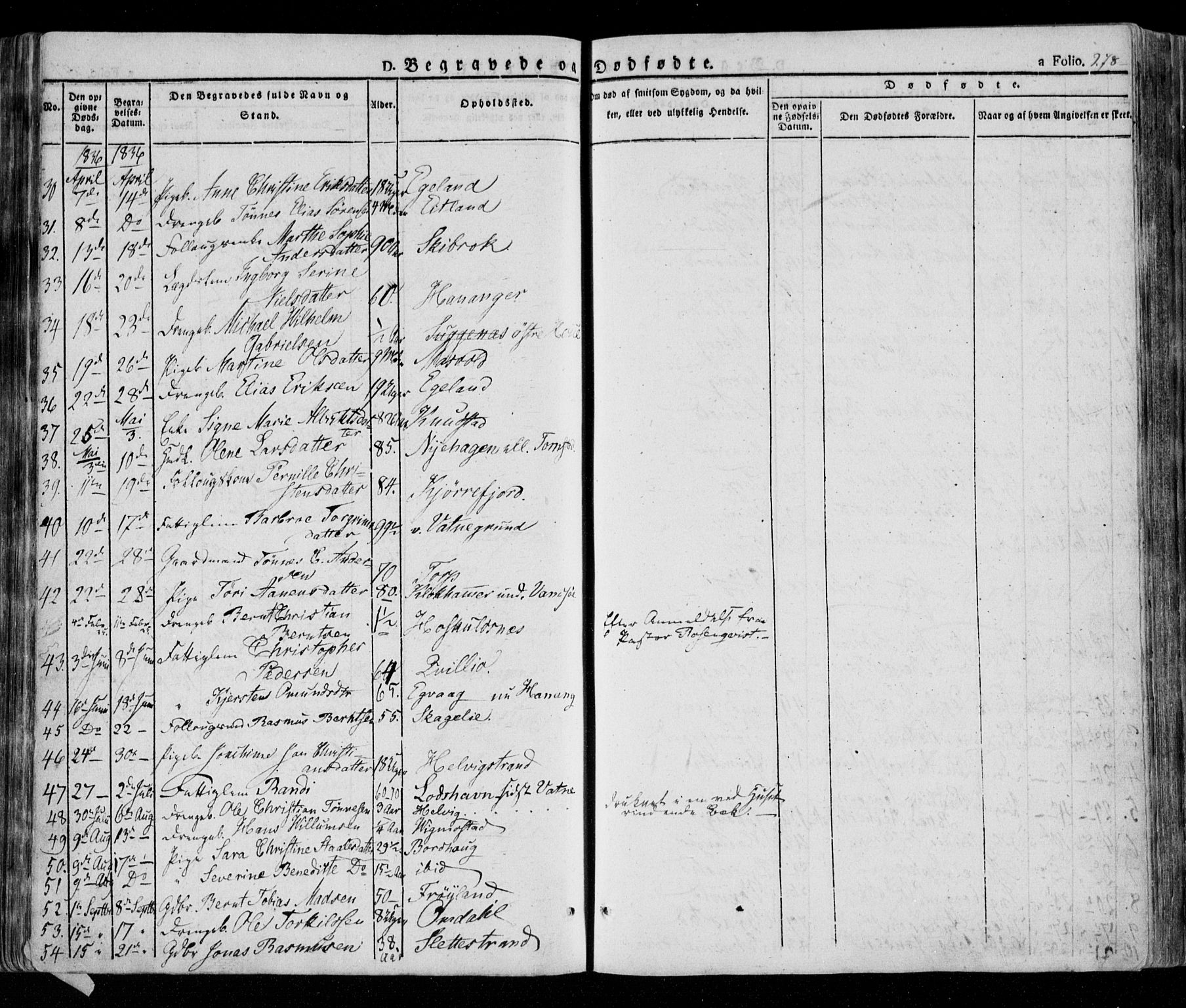 Lista sokneprestkontor, AV/SAK-1111-0027/F/Fa/L0009: Parish register (official) no. A 9, 1835-1846, p. 278