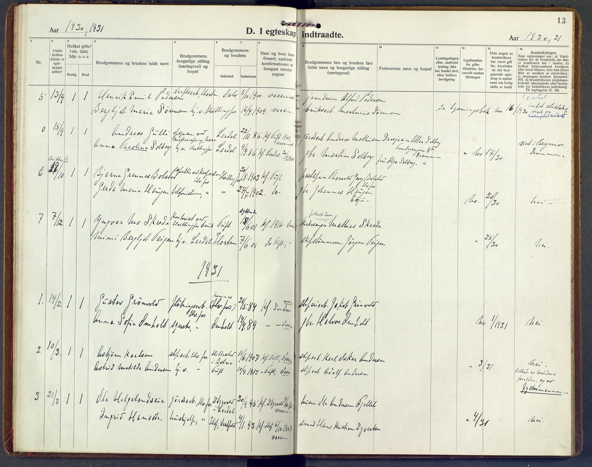 Sandsvær kirkebøker, SAKO/A-244/F/Fc/L0002: Parish register (official) no. III 2, 1920-1959, p. 13