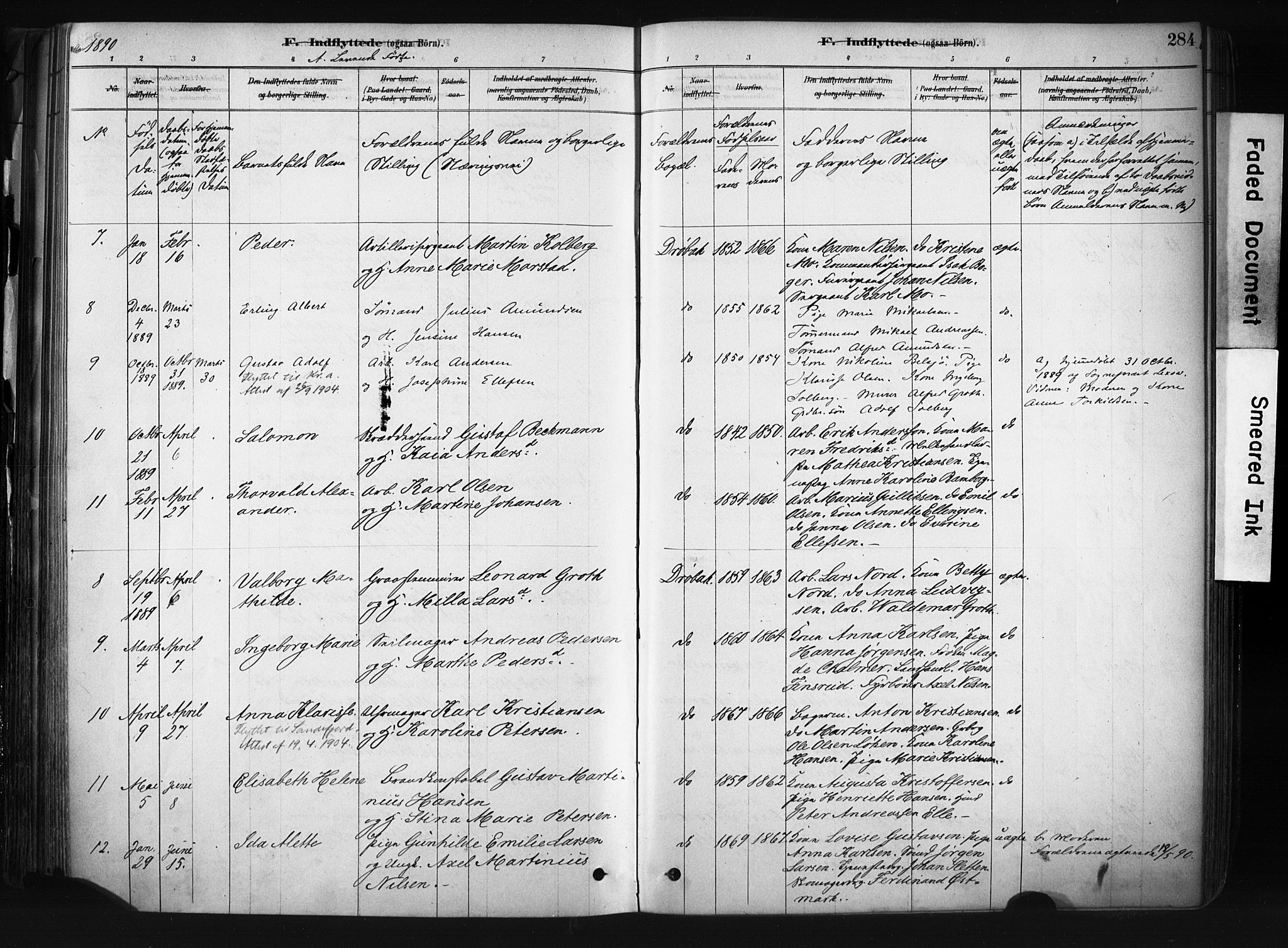 Drøbak prestekontor Kirkebøker, AV/SAO-A-10142a/F/Fb/L0001: Parish register (official) no. II 1, 1878-1891, p. 284