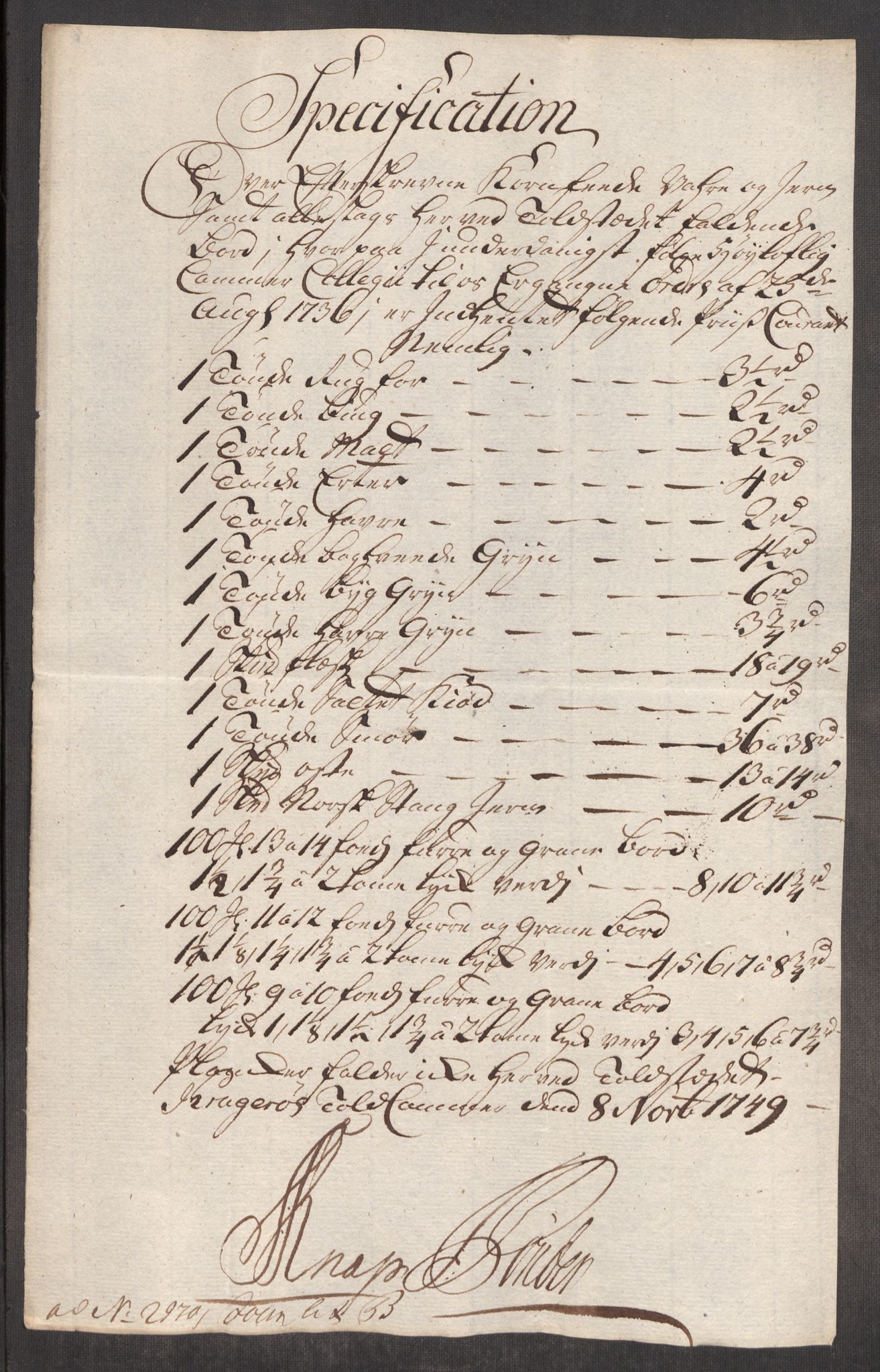 Rentekammeret inntil 1814, Realistisk ordnet avdeling, AV/RA-EA-4070/Oe/L0004: [Ø1]: Priskuranter, 1749-1752, p. 127