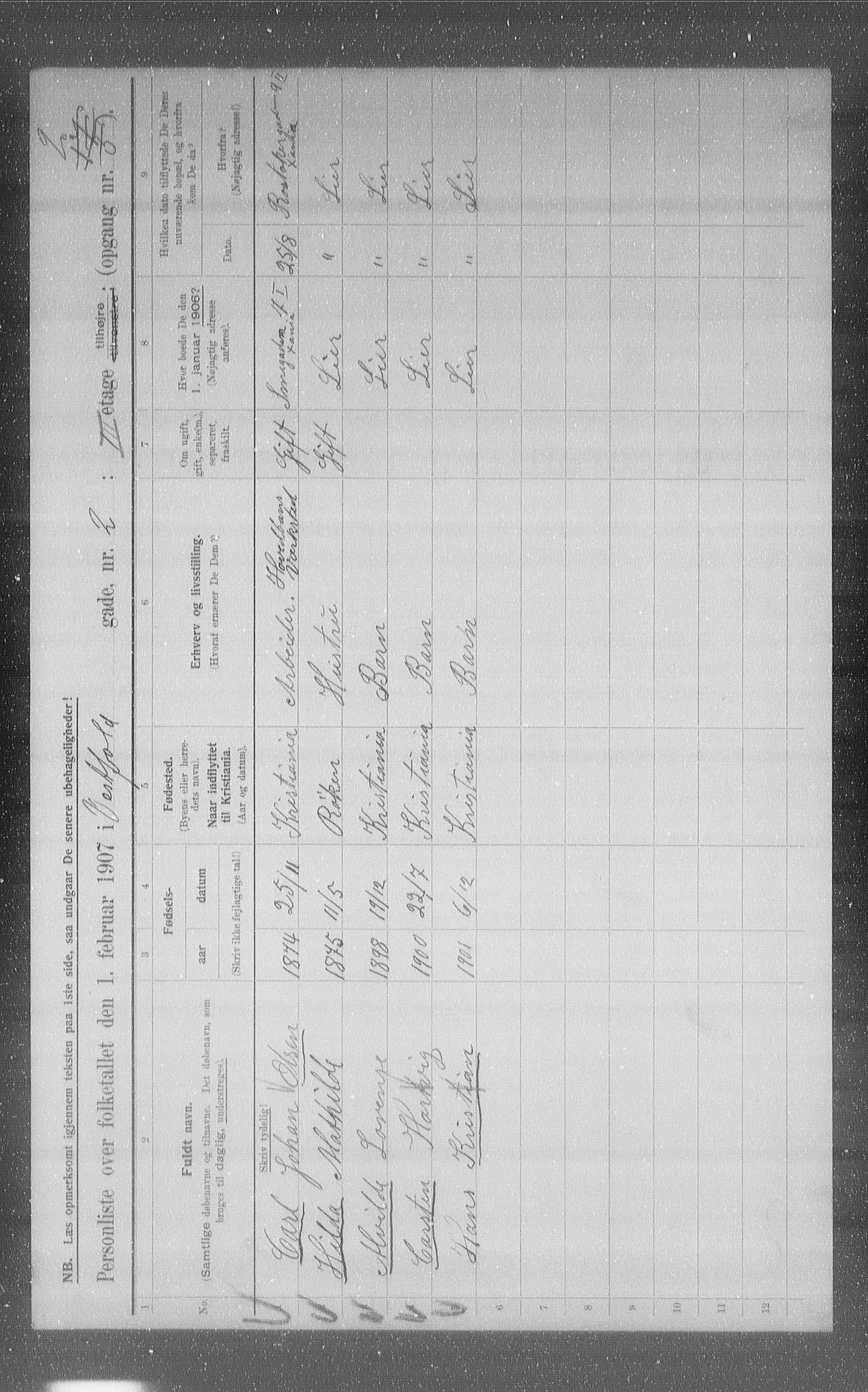 OBA, Municipal Census 1907 for Kristiania, 1907, p. 62268