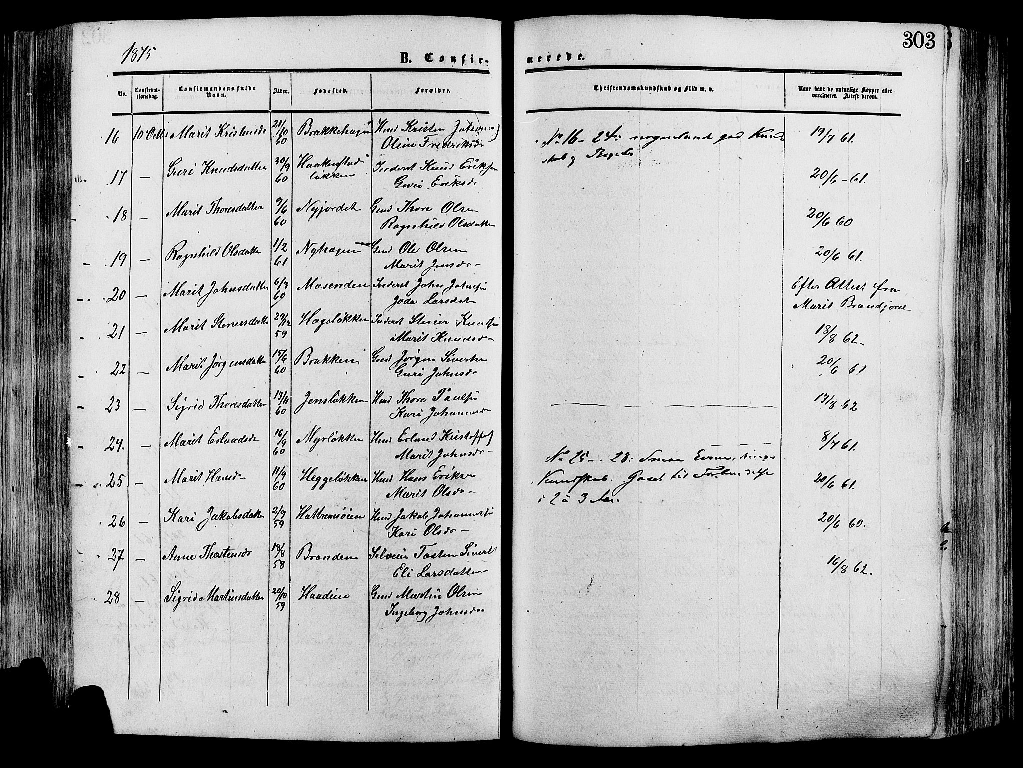 Lesja prestekontor, SAH/PREST-068/H/Ha/Haa/L0008: Parish register (official) no. 8, 1854-1880, p. 303