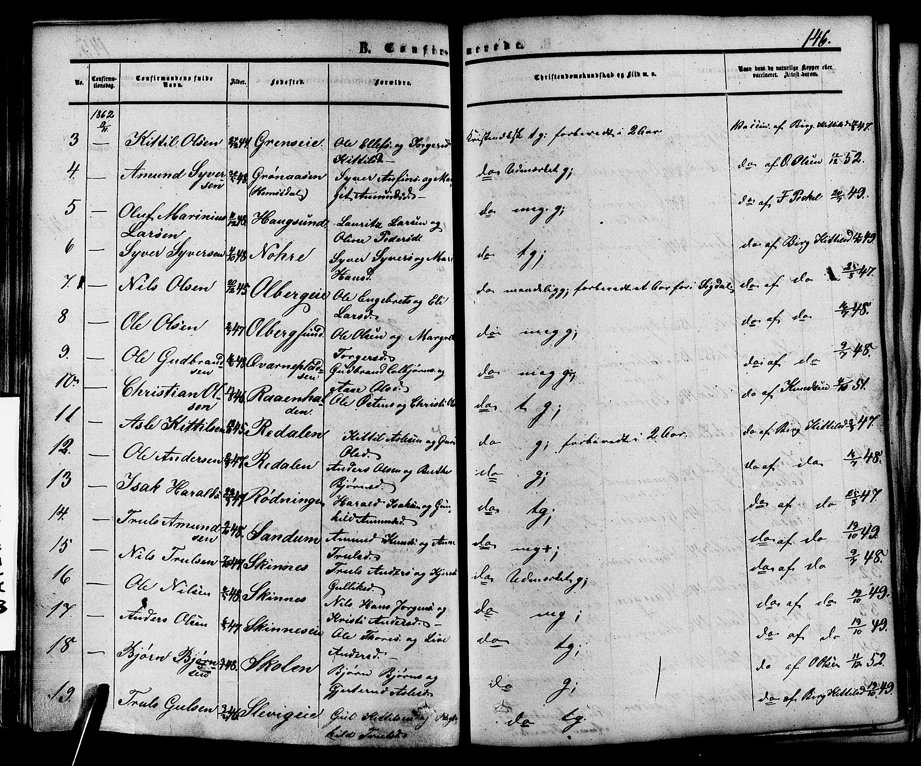 Krødsherad kirkebøker, AV/SAKO-A-19/F/Fa/L0003: Parish register (official) no. 3, 1851-1872, p. 146