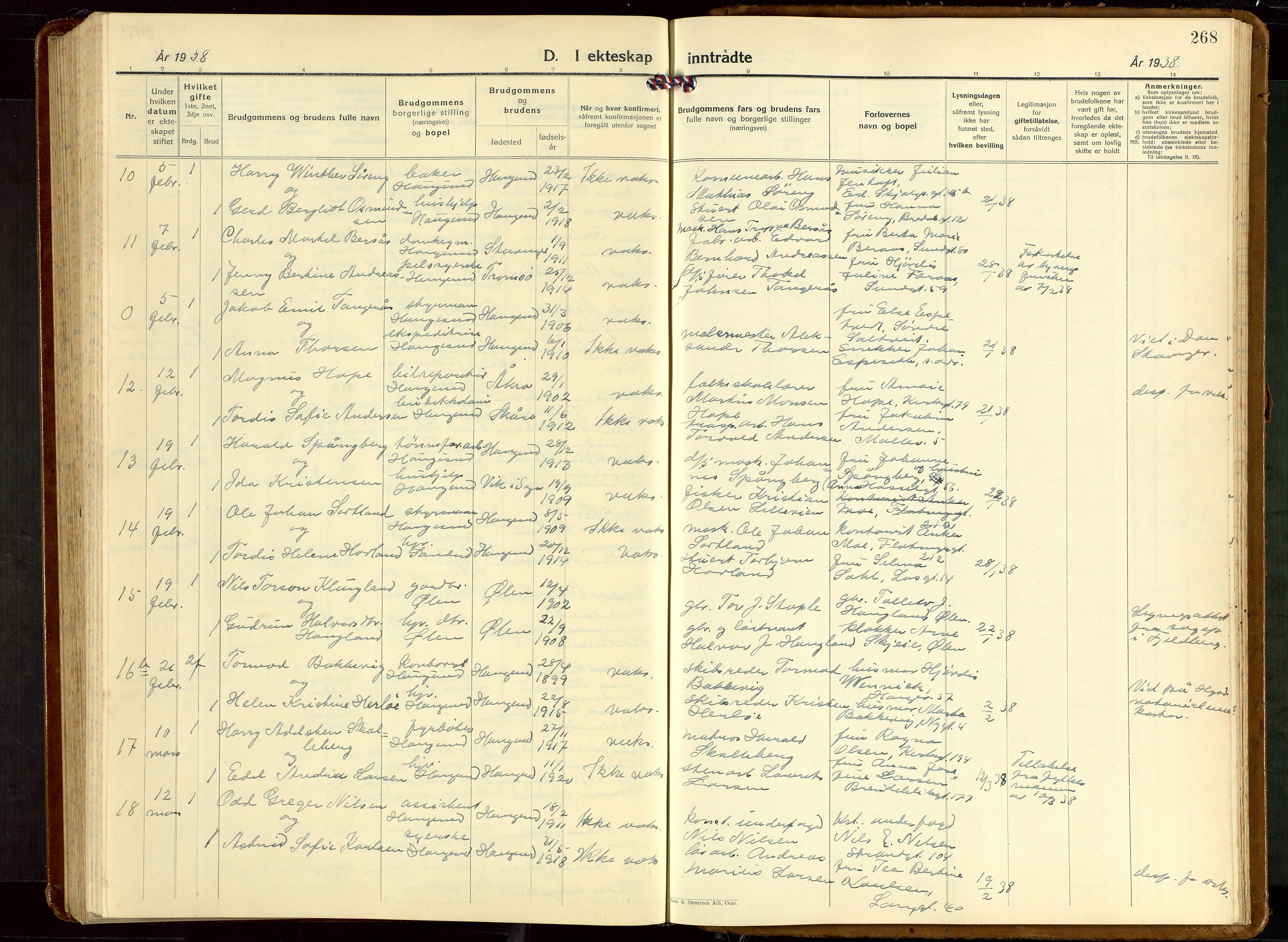 Haugesund sokneprestkontor, SAST/A -101863/H/Ha/Hab/L0013: Parish register (copy) no. B 13, 1931-1943, p. 268