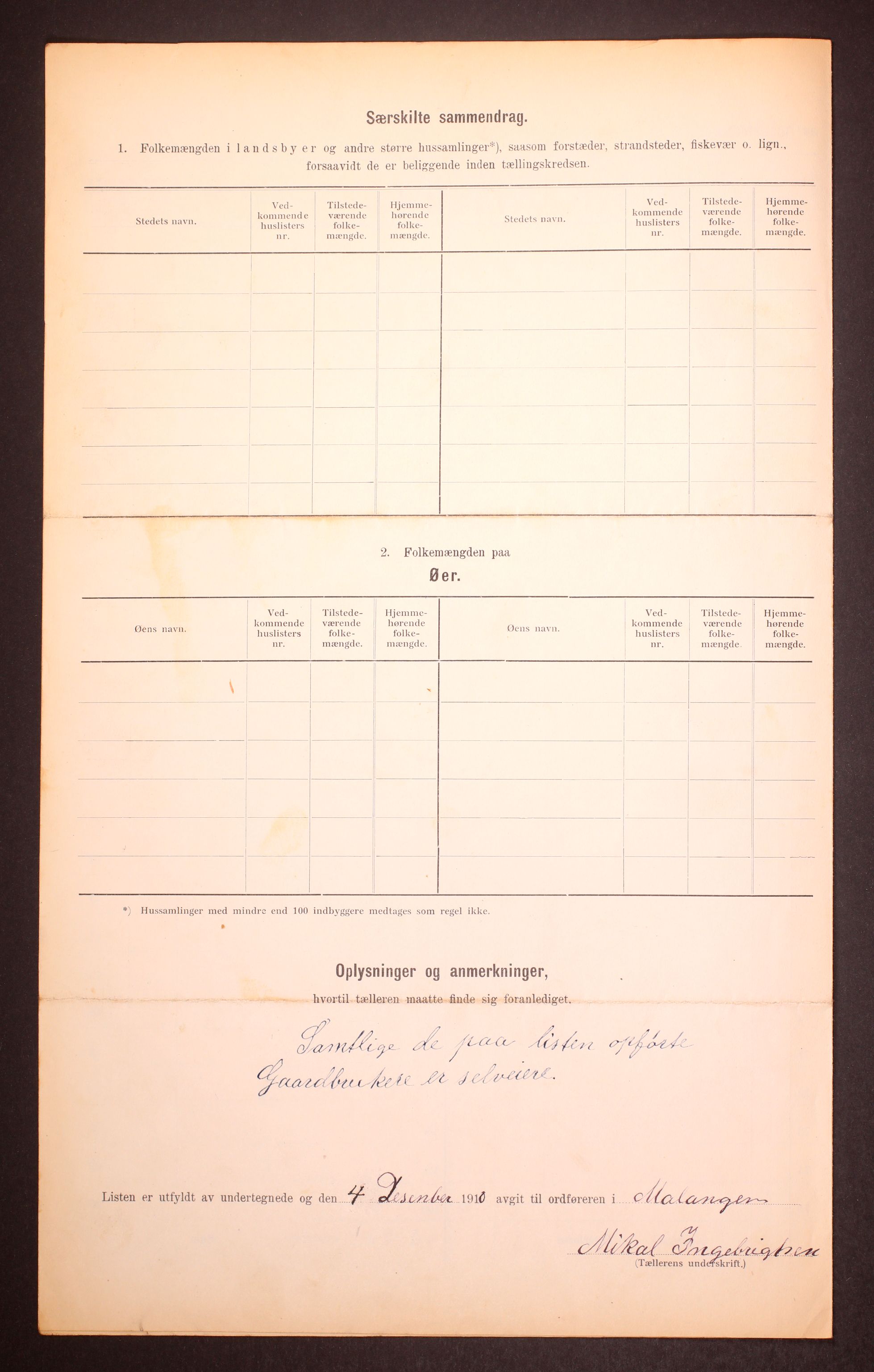 RA, 1910 census for Malangen, 1910, p. 7