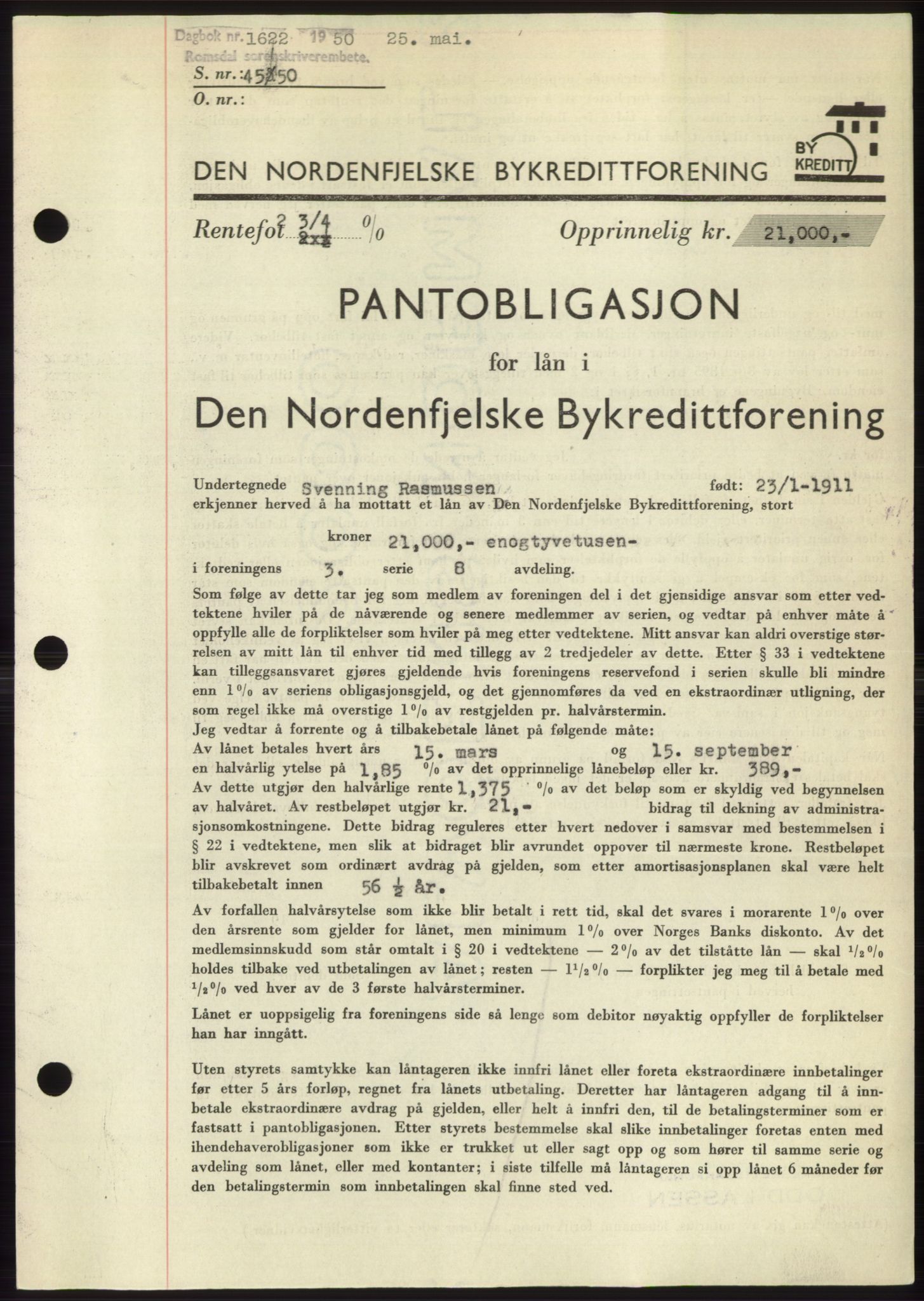 Romsdal sorenskriveri, AV/SAT-A-4149/1/2/2C: Mortgage book no. B5, 1949-1950, Diary no: : 1622/1950