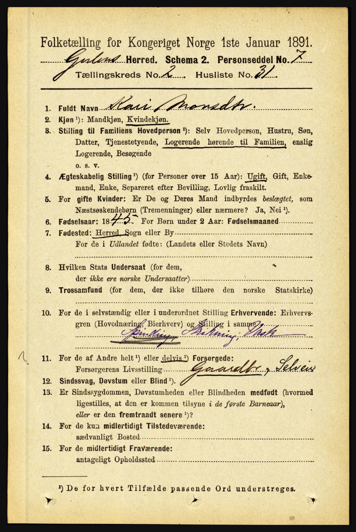 RA, 1891 census for 1411 Gulen, 1891, p. 711