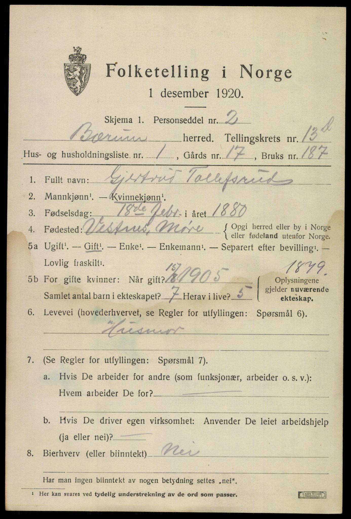 SAO, 1920 census for Bærum, 1920, p. 36386