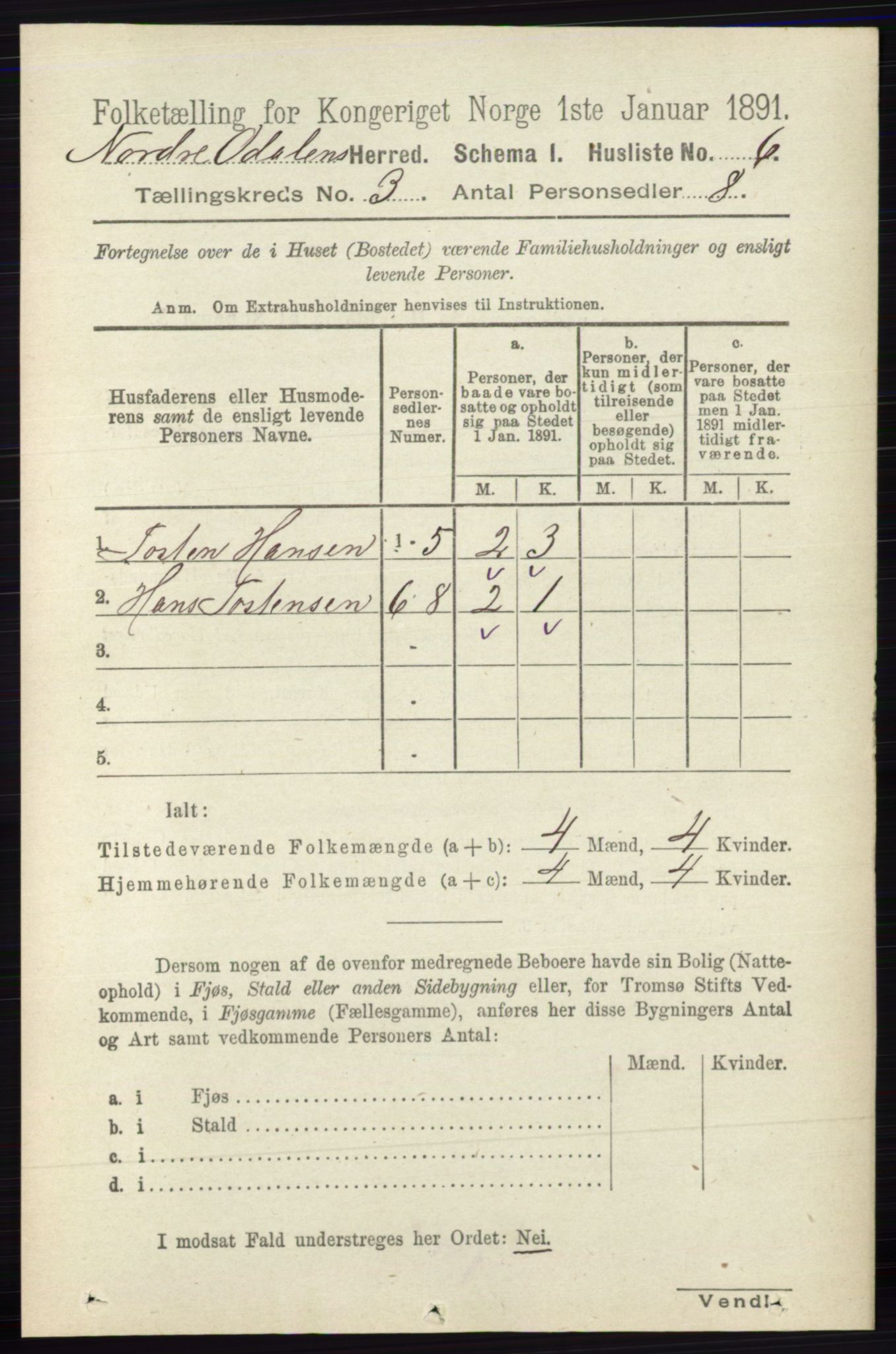 RA, 1891 census for 0418 Nord-Odal, 1891, p. 766