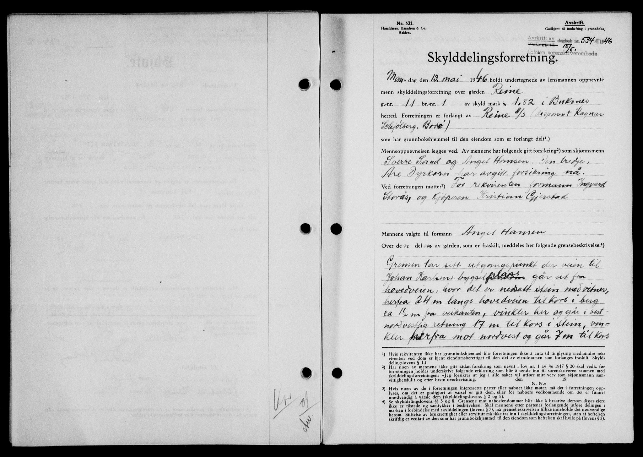 Lofoten sorenskriveri, SAT/A-0017/1/2/2C/L0014a: Mortgage book no. 14a, 1946-1946, Diary no: : 534/1946