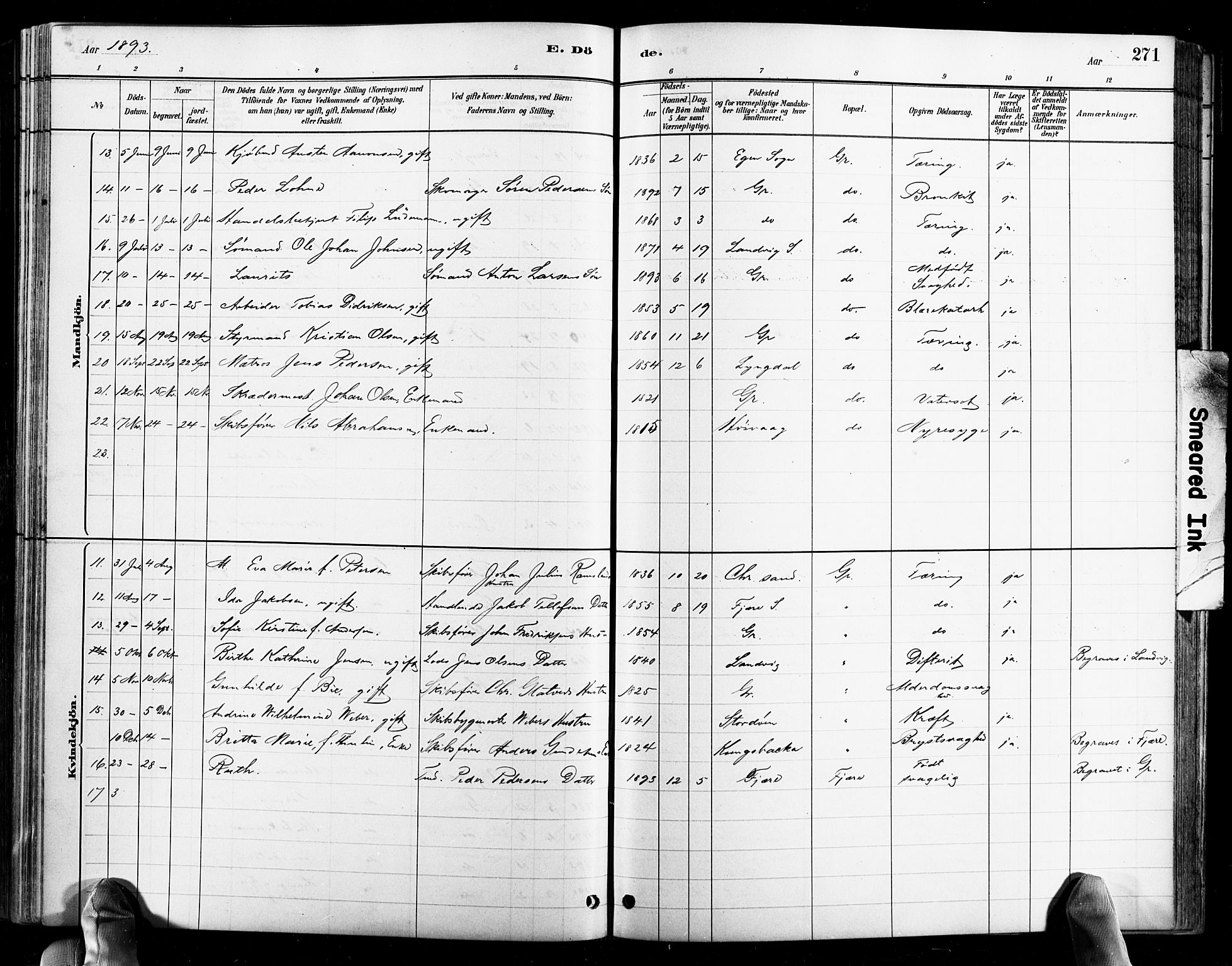 Grimstad sokneprestkontor, AV/SAK-1111-0017/F/Fb/L0001: Parish register (copy) no. B 1, 1881-1922, p. 271