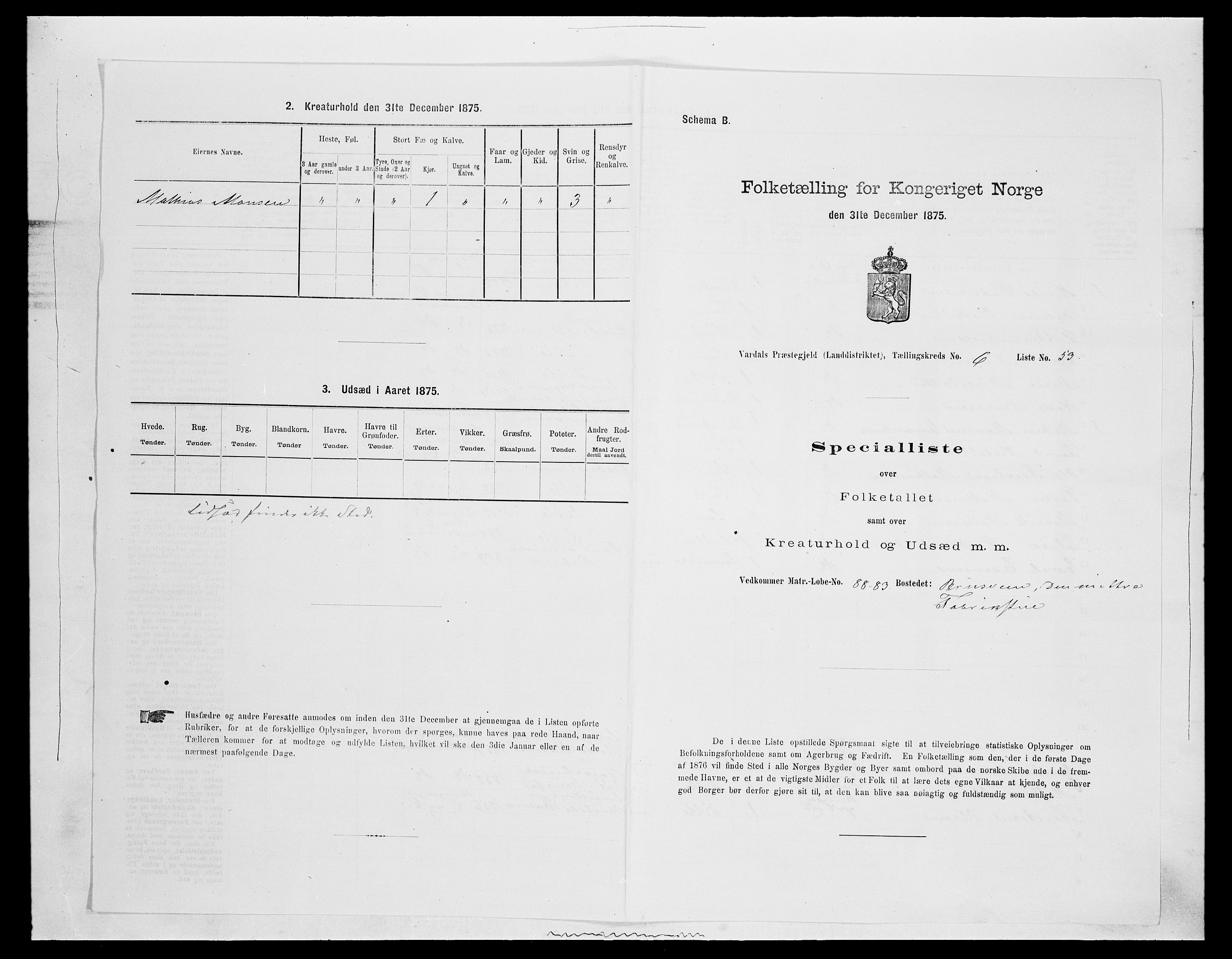 SAH, 1875 census for 0527L Vardal/Vardal og Hunn, 1875, p. 960