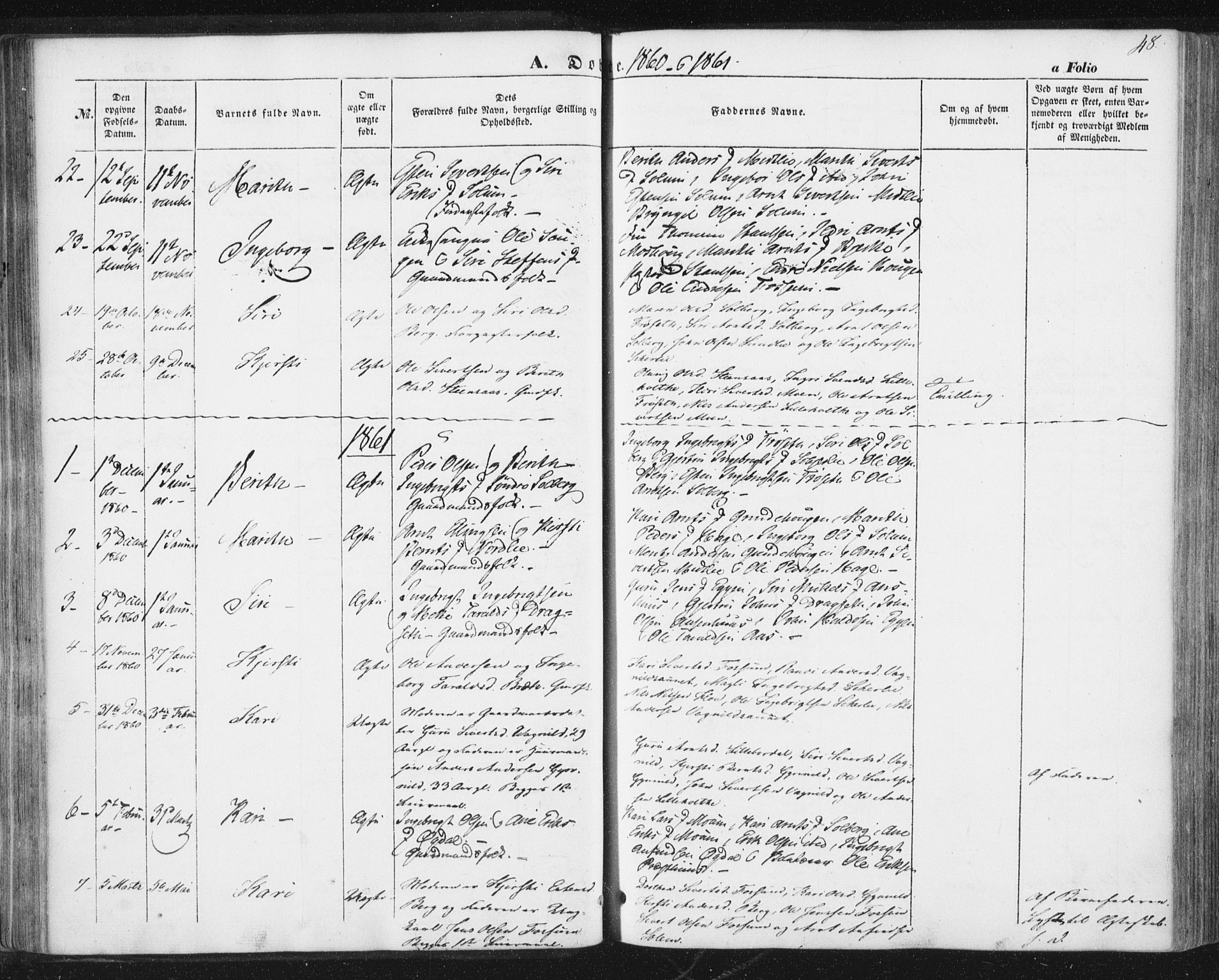 Ministerialprotokoller, klokkerbøker og fødselsregistre - Sør-Trøndelag, SAT/A-1456/689/L1038: Parish register (official) no. 689A03, 1848-1872, p. 48