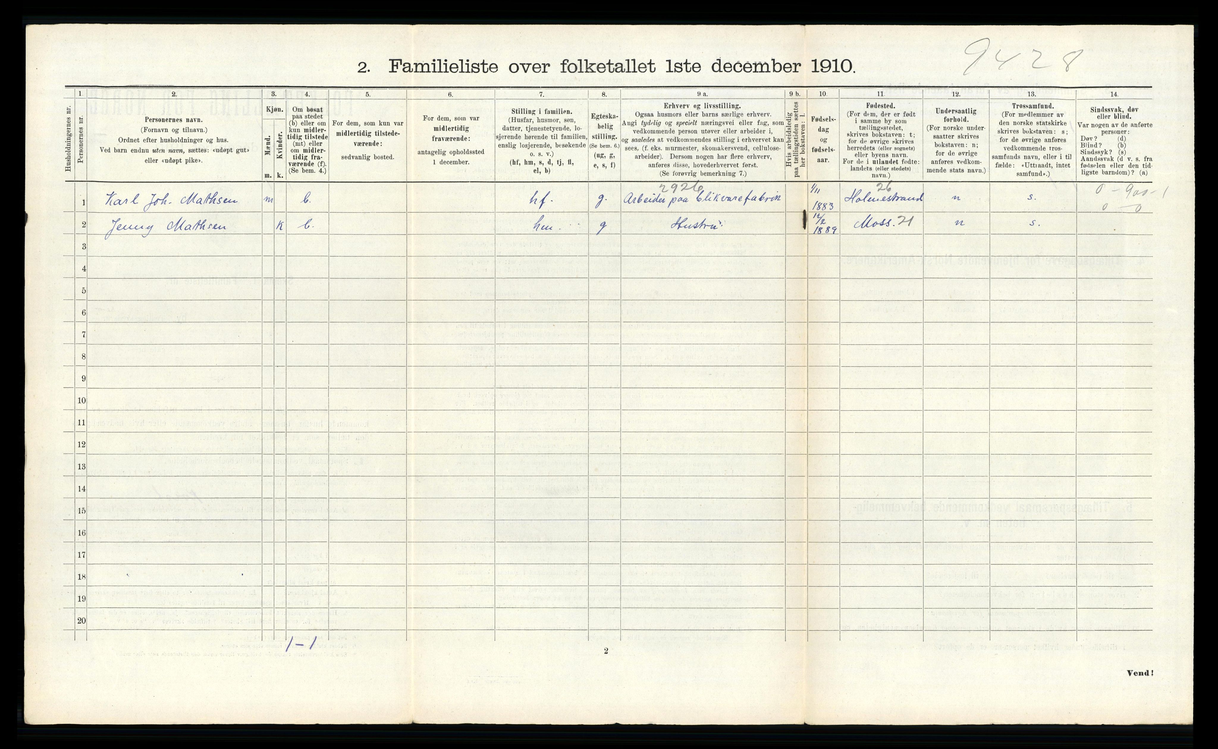 RA, 1910 census for Brevik, 1910, p. 1599