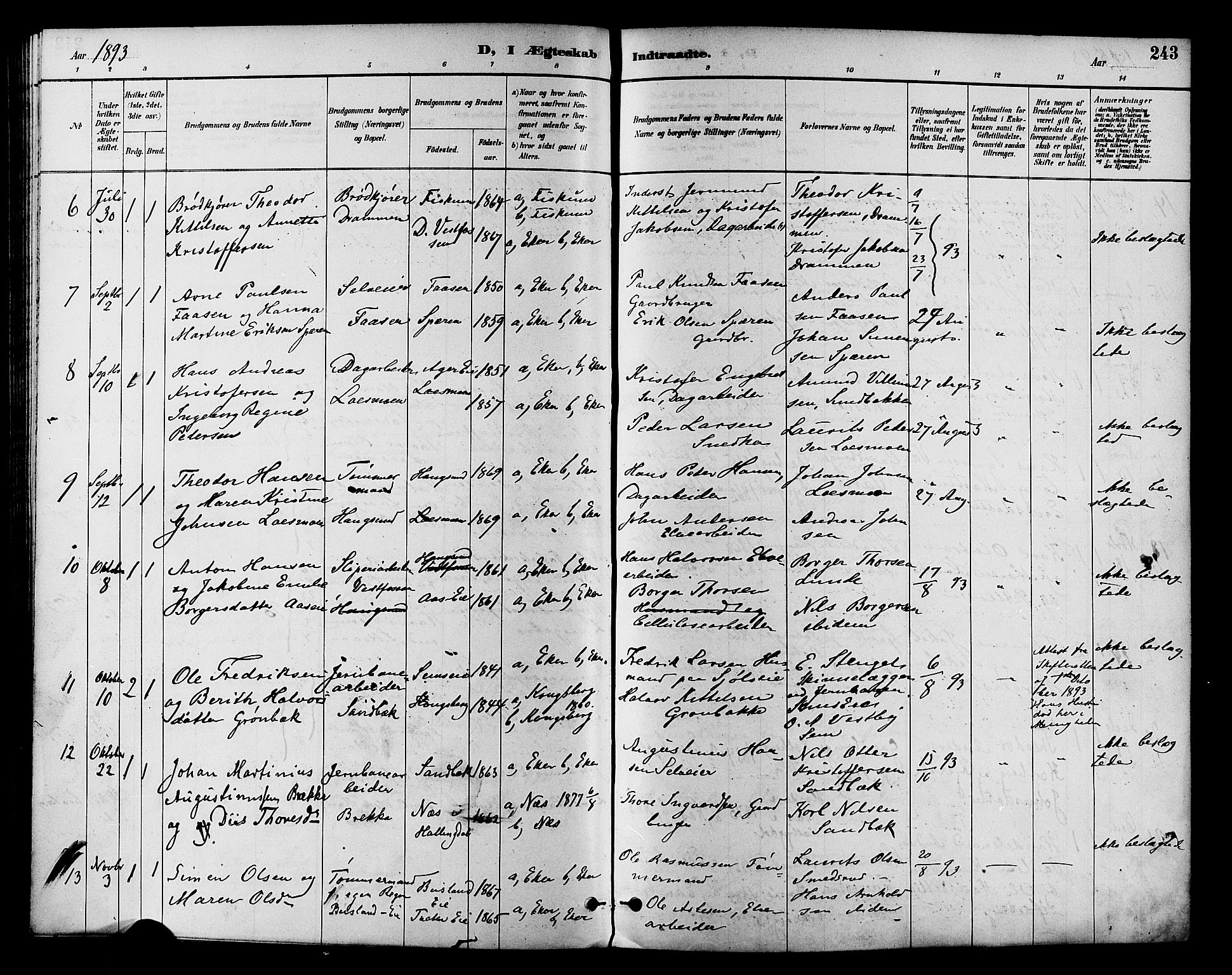 Eiker kirkebøker, AV/SAKO-A-4/F/Fb/L0002: Parish register (official) no. II 2, 1889-1896, p. 243