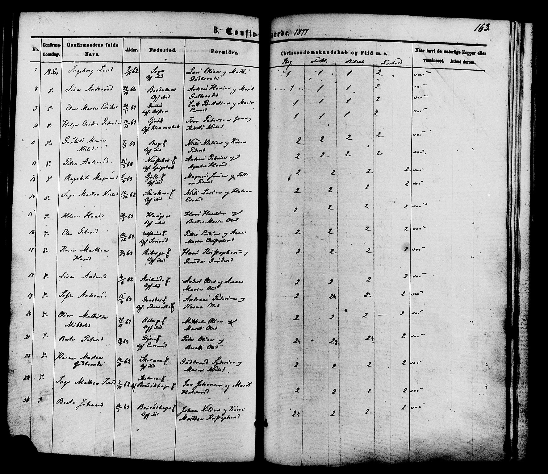 Nordre Land prestekontor, AV/SAH-PREST-124/H/Ha/Haa/L0002: Parish register (official) no. 2, 1872-1881, p. 163