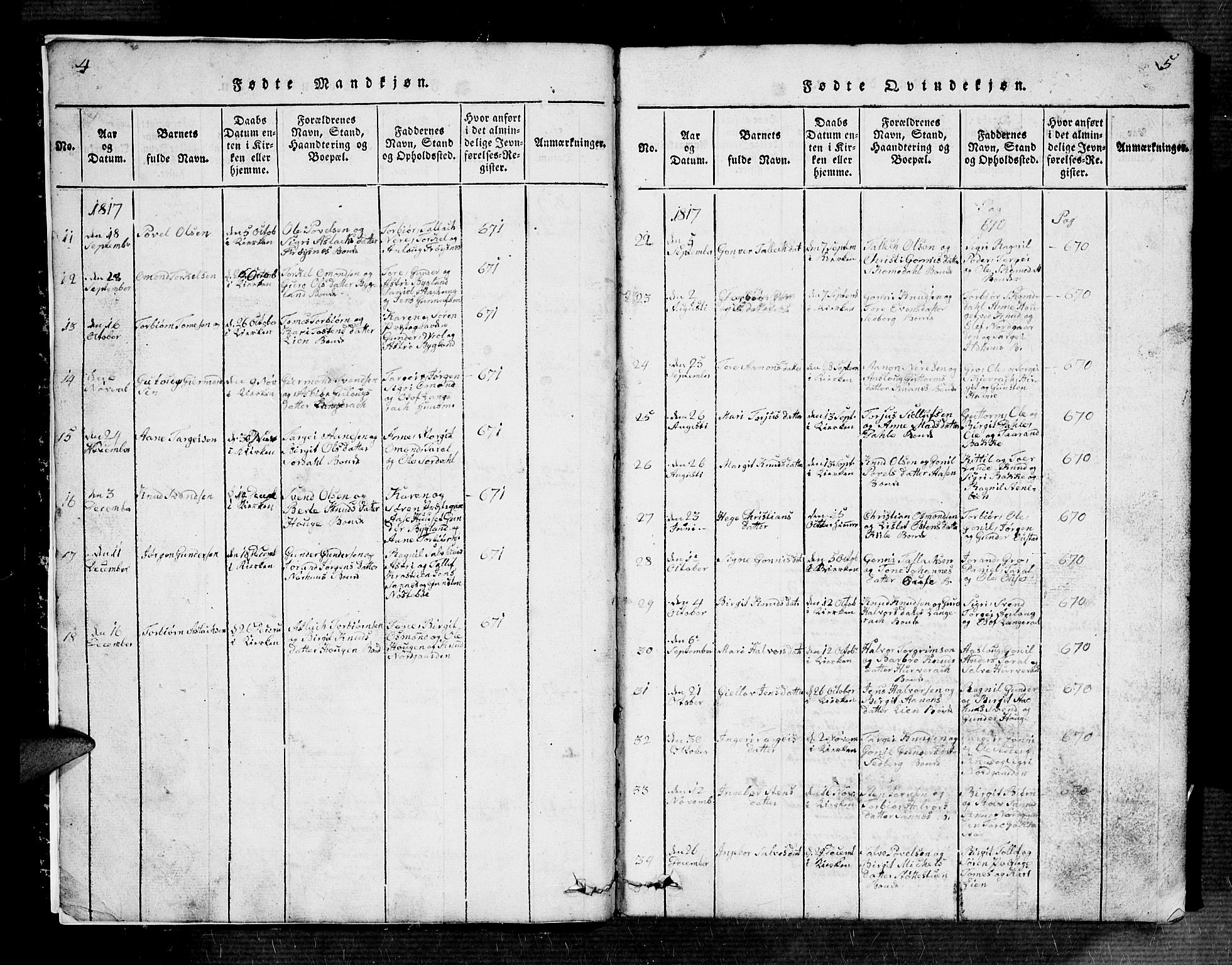 Bygland sokneprestkontor, AV/SAK-1111-0006/F/Fb/Fbb/L0001: Parish register (copy) no. B 1, 1816-1843, p. 4-5