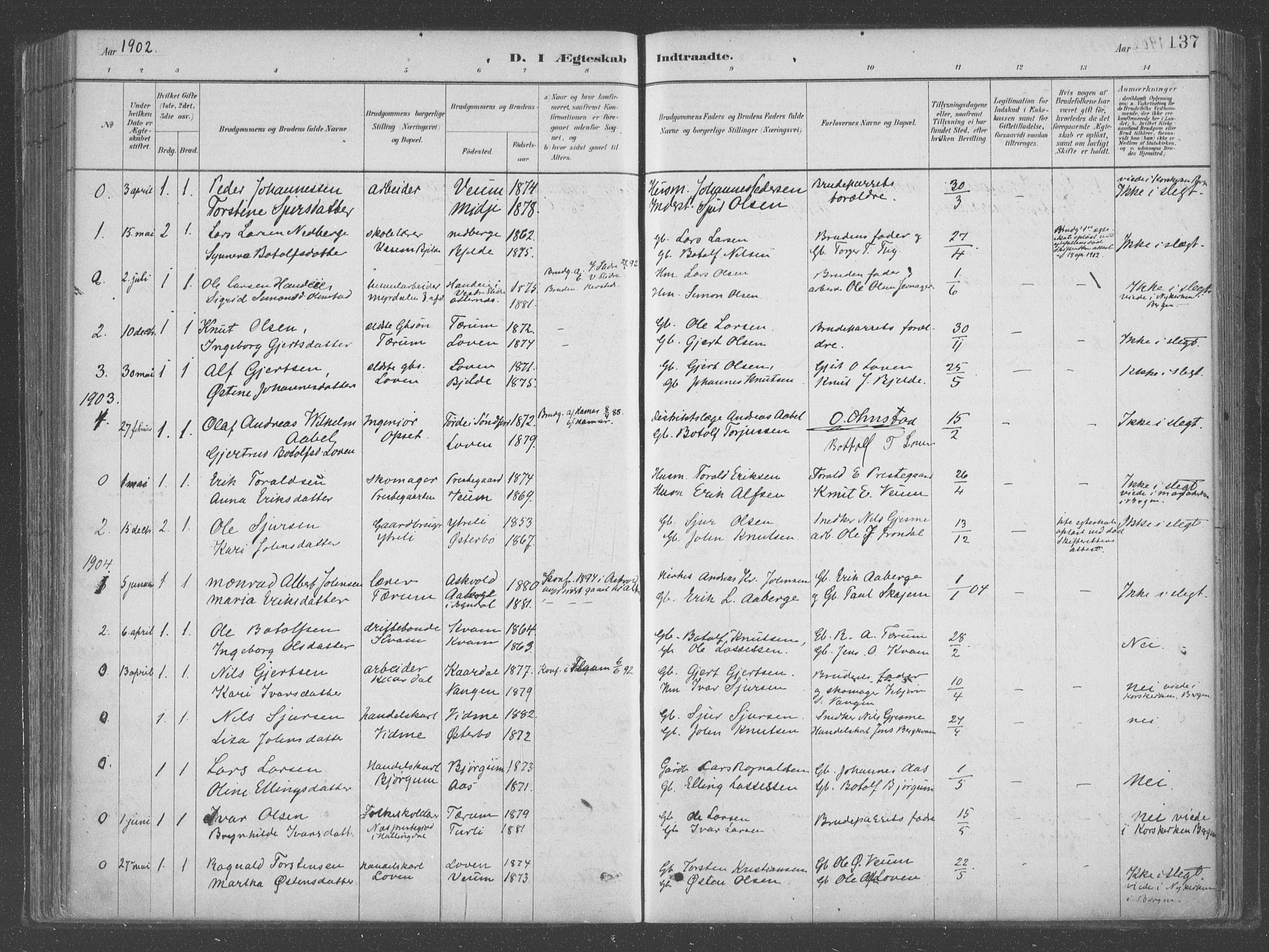 Aurland sokneprestembete, SAB/A-99937/H/Ha/Hab/L0001: Parish register (official) no. B  1, 1880-1909, p. 137