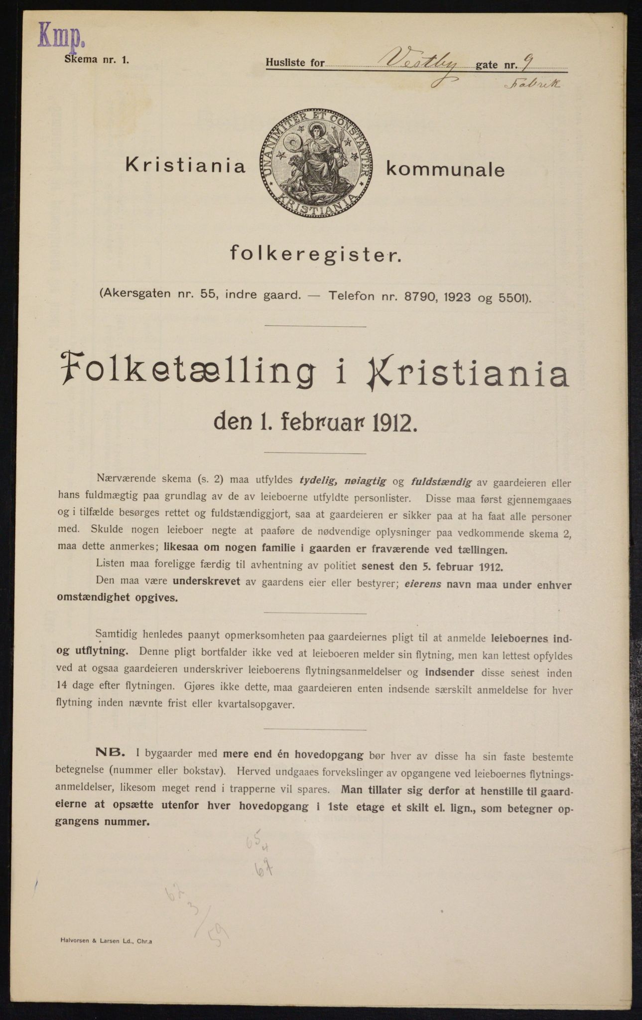 OBA, Municipal Census 1912 for Kristiania, 1912, p. 122309