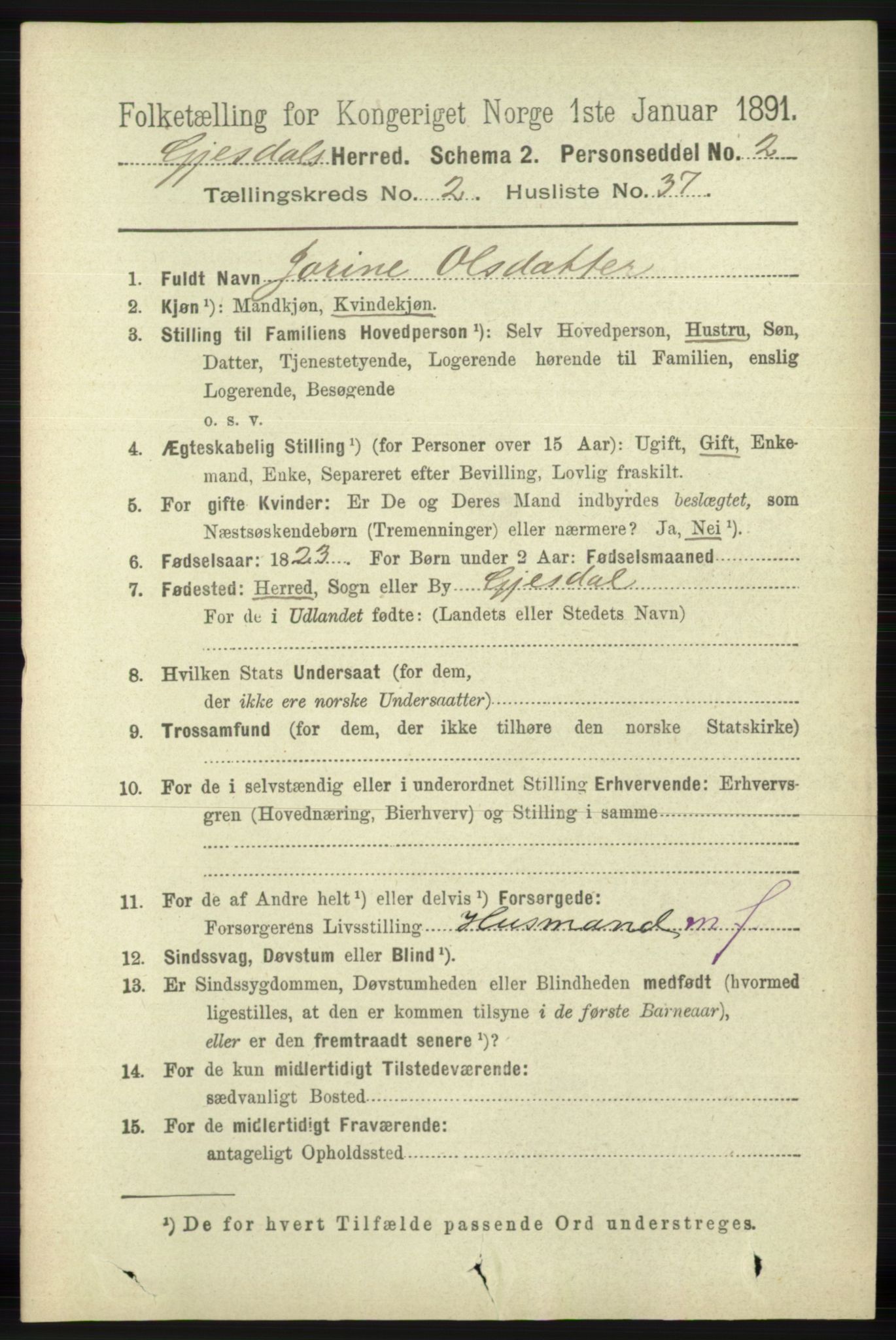 RA, 1891 census for 1122 Gjesdal, 1891, p. 680