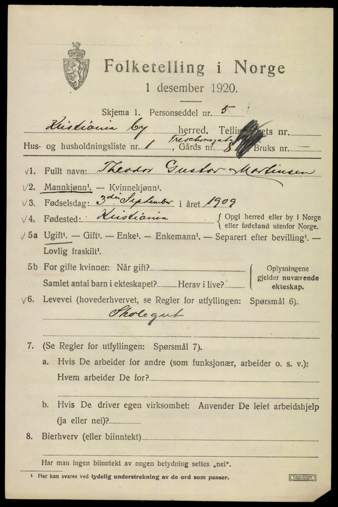 SAO, 1920 census for Kristiania, 1920, p. 596997