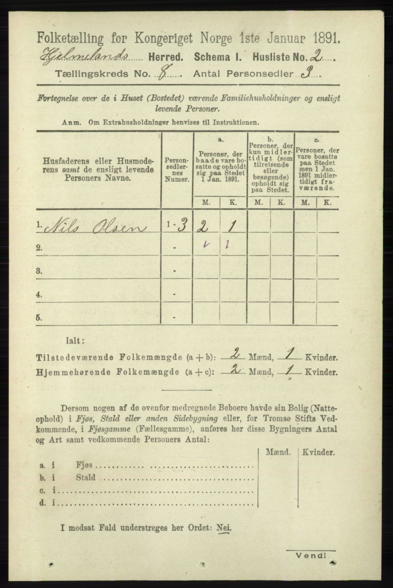 RA, 1891 census for 1133 Hjelmeland, 1891, p. 2412