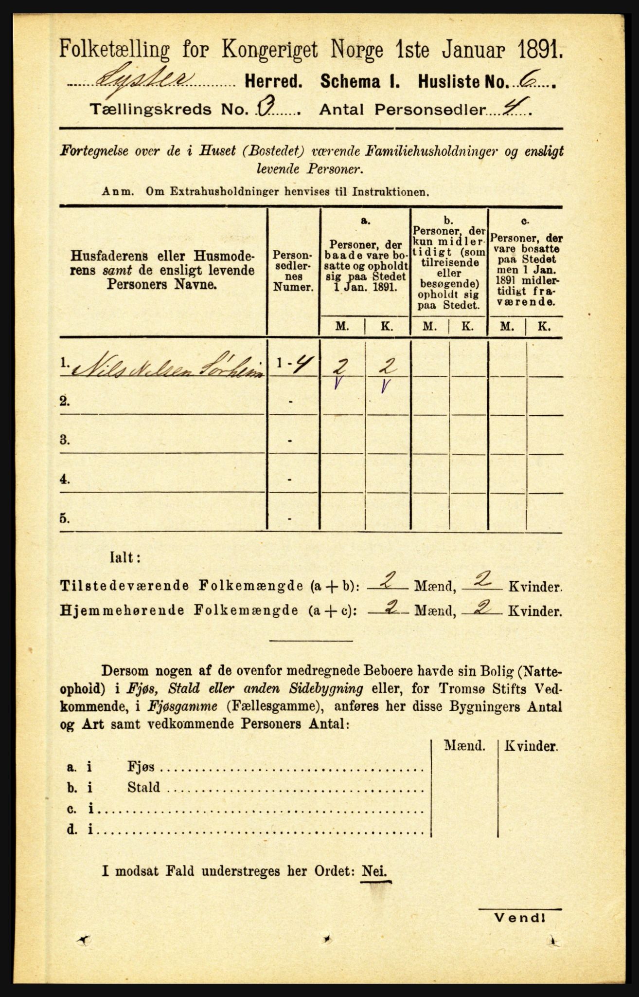 RA, 1891 census for 1426 Luster, 1891, p. 1106