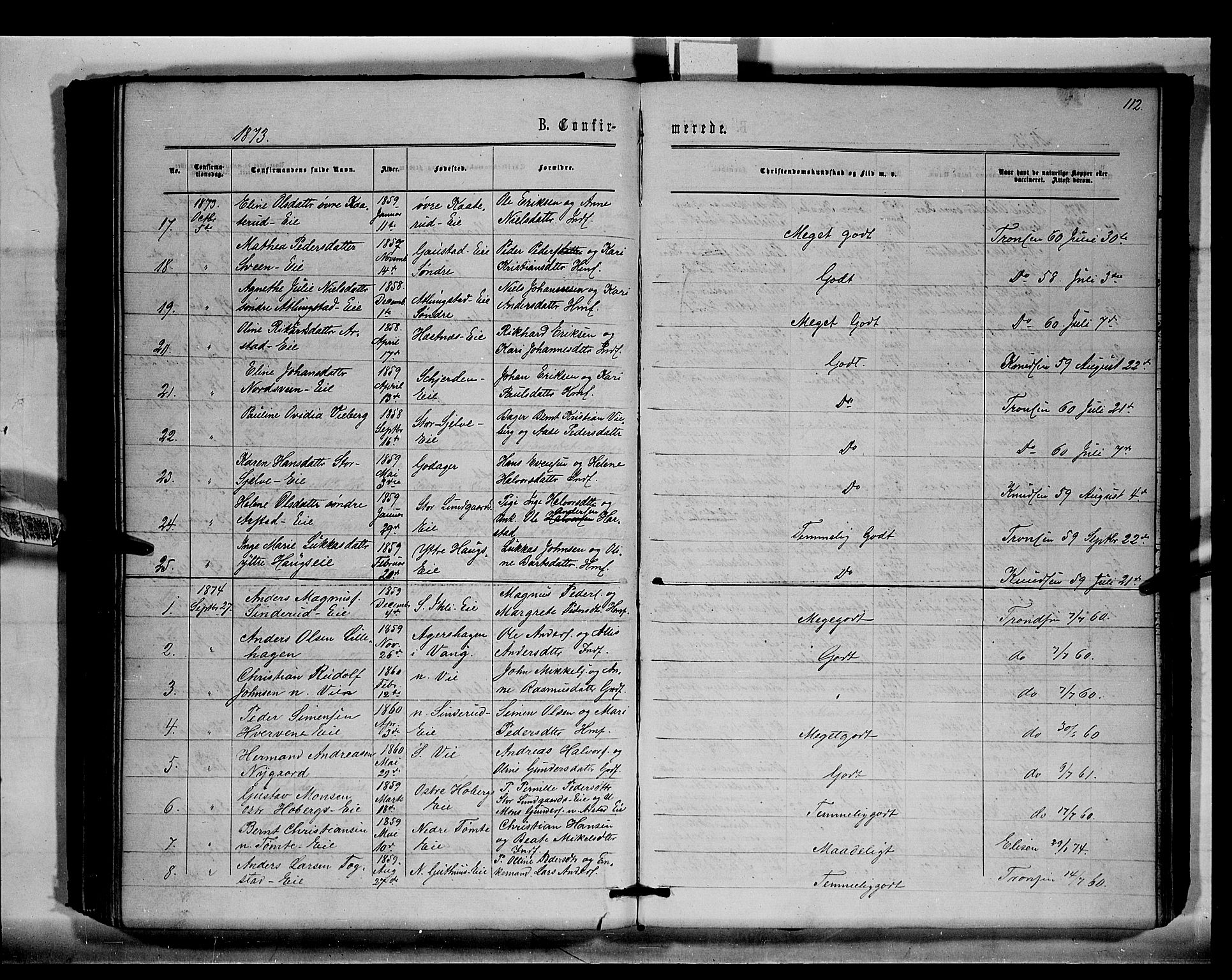 Stange prestekontor, SAH/PREST-002/K/L0015: Parish register (official) no. 15, 1862-1879, p. 112