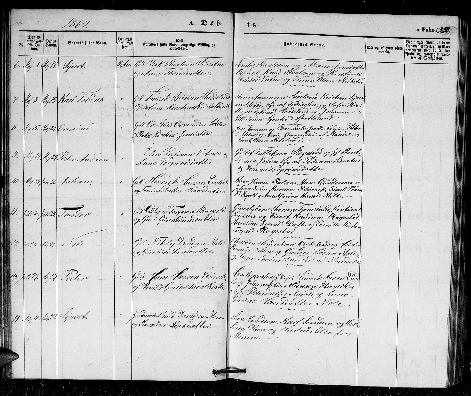 Holum sokneprestkontor, SAK/1111-0022/F/Fb/Fba/L0003: Parish register (copy) no. B 3, 1850-1866, p. 39