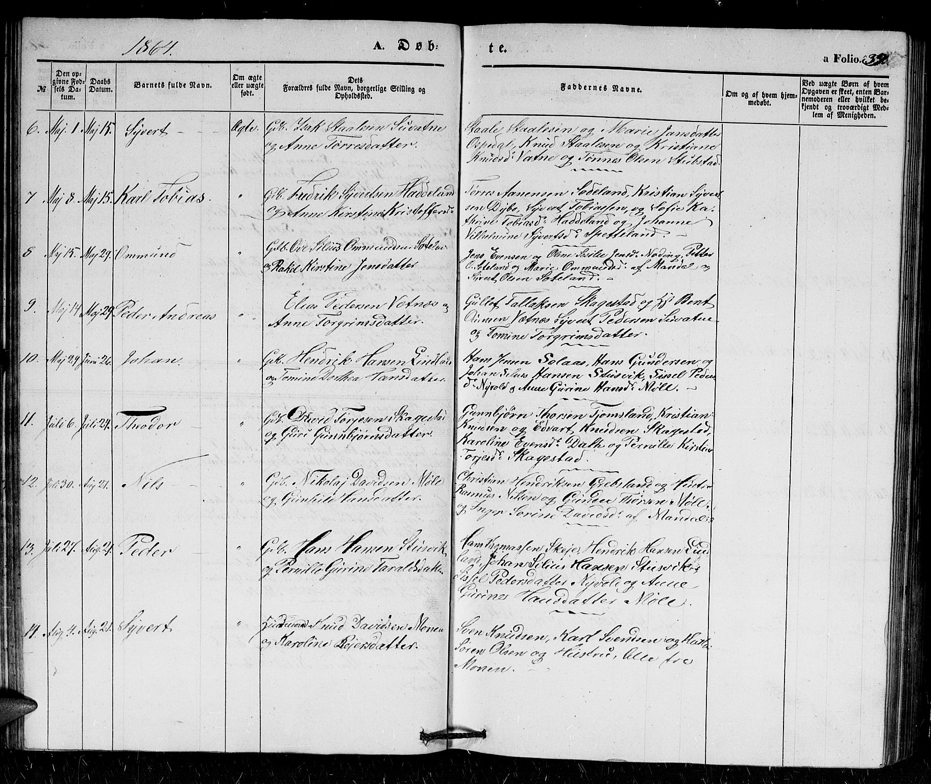 Holum sokneprestkontor, AV/SAK-1111-0022/F/Fb/Fba/L0003: Parish register (copy) no. B 3, 1850-1866, p. 39