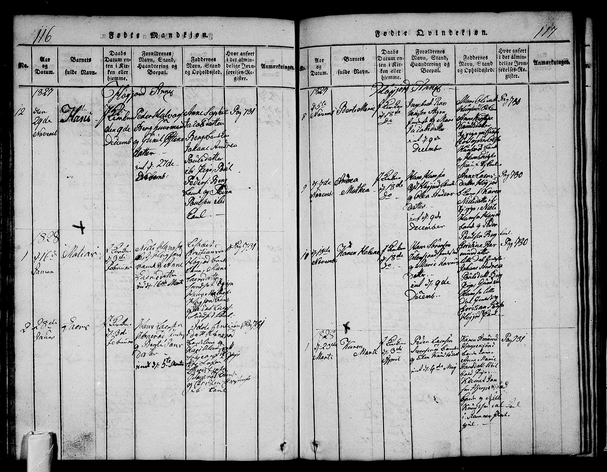 Andebu kirkebøker, SAKO/A-336/G/Ga/L0002: Parish register (copy) no. I 2 /2, 1823-1832, p. 116-117