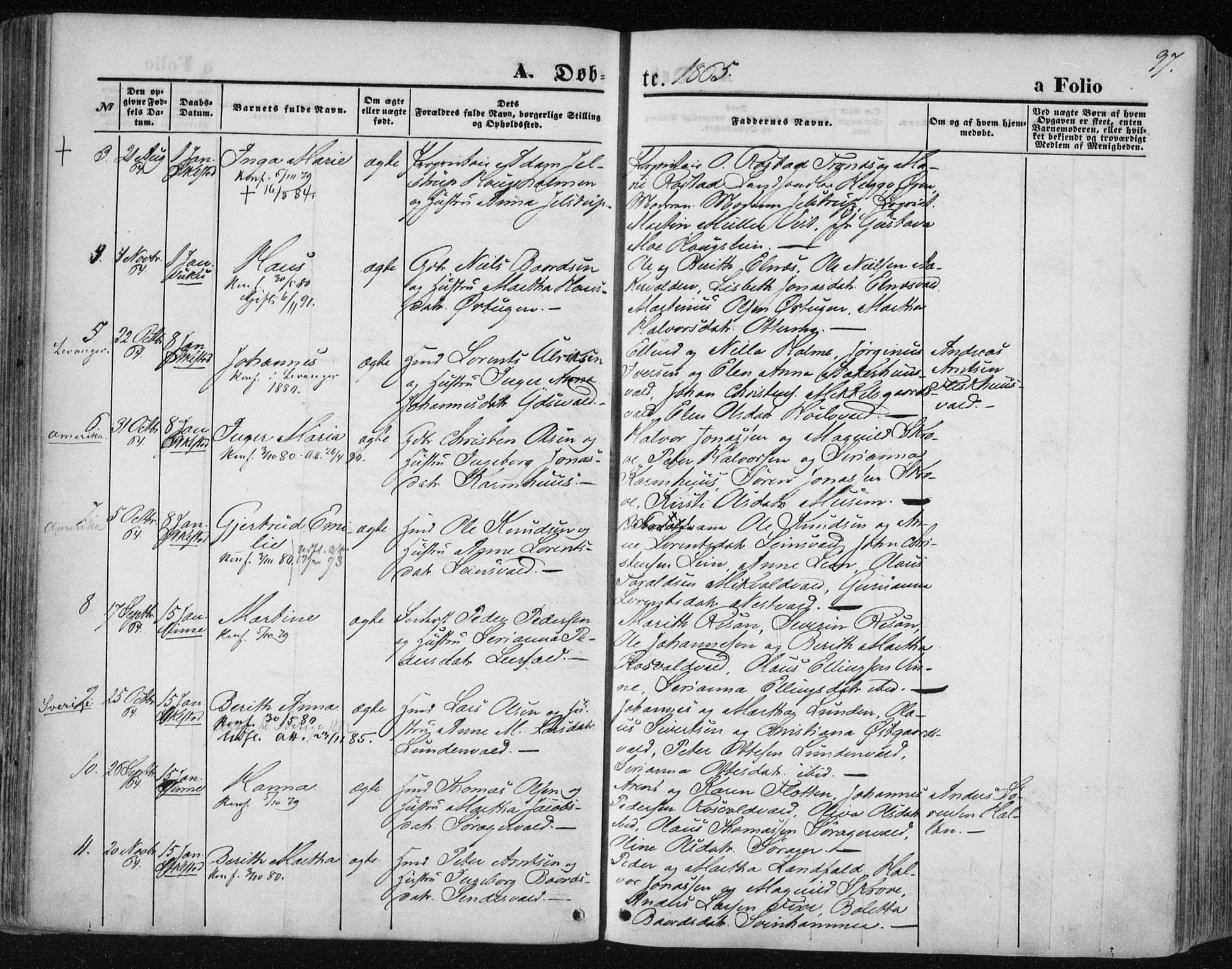 Ministerialprotokoller, klokkerbøker og fødselsregistre - Nord-Trøndelag, SAT/A-1458/723/L0241: Parish register (official) no. 723A10, 1860-1869, p. 97