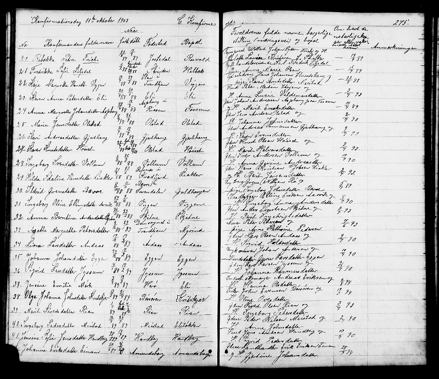 Ministerialprotokoller, klokkerbøker og fødselsregistre - Sør-Trøndelag, SAT/A-1456/665/L0777: Parish register (copy) no. 665C02, 1867-1915, p. 275