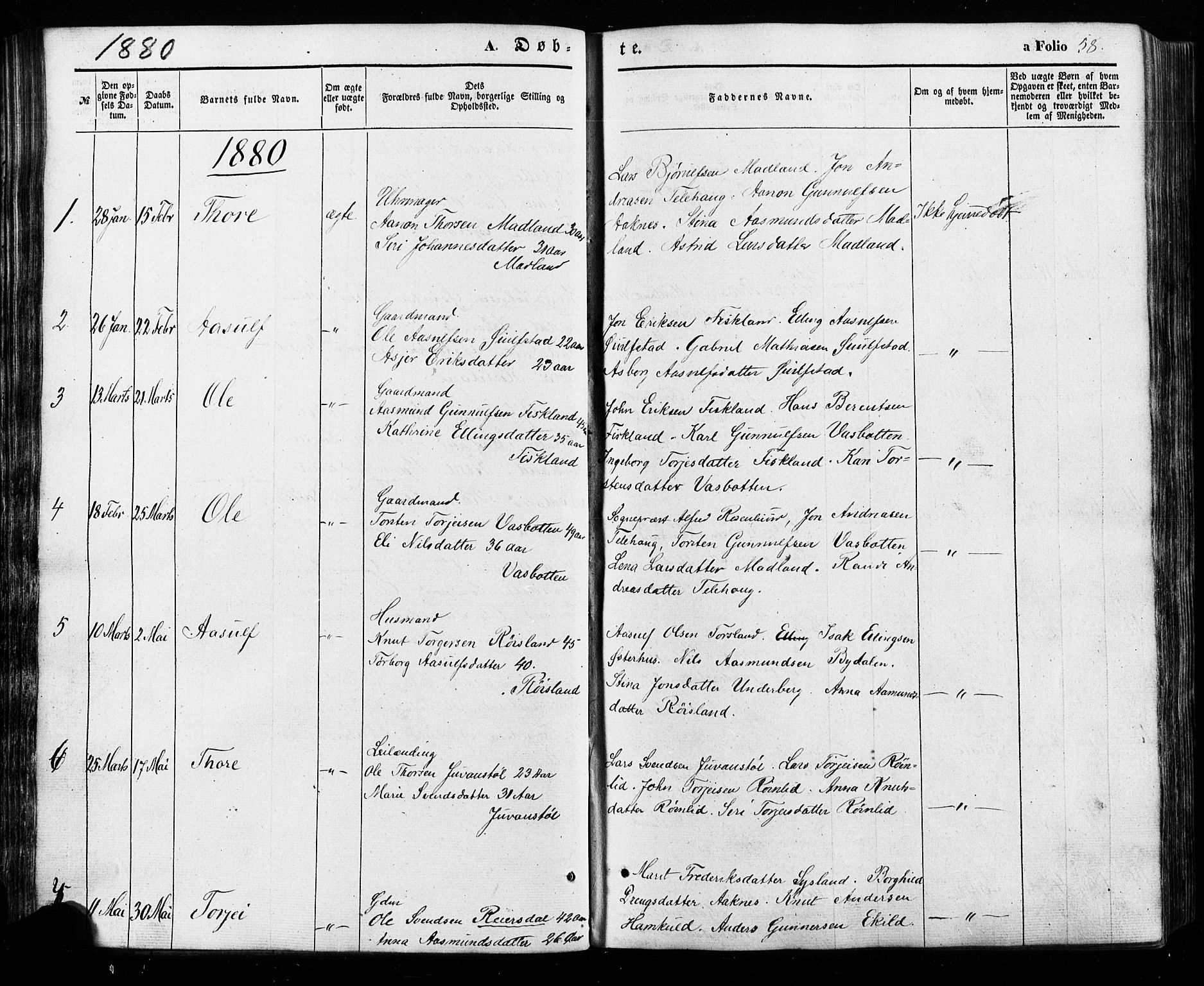 Åseral sokneprestkontor, SAK/1111-0051/F/Fa/L0002: Parish register (official) no. A 2, 1854-1884, p. 58