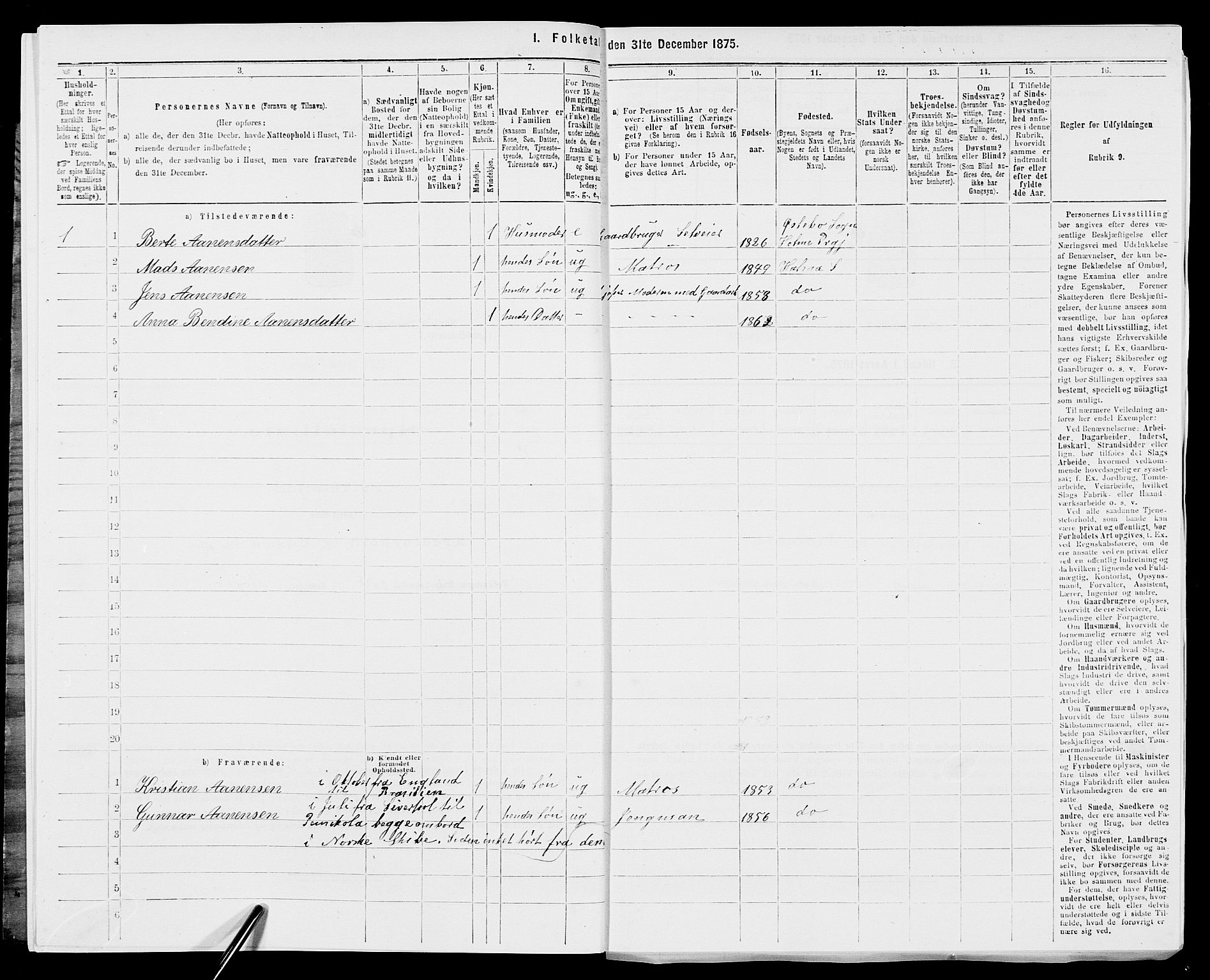 SAK, 1875 census for 1019L Mandal/Halse og Harkmark, 1875, p. 220