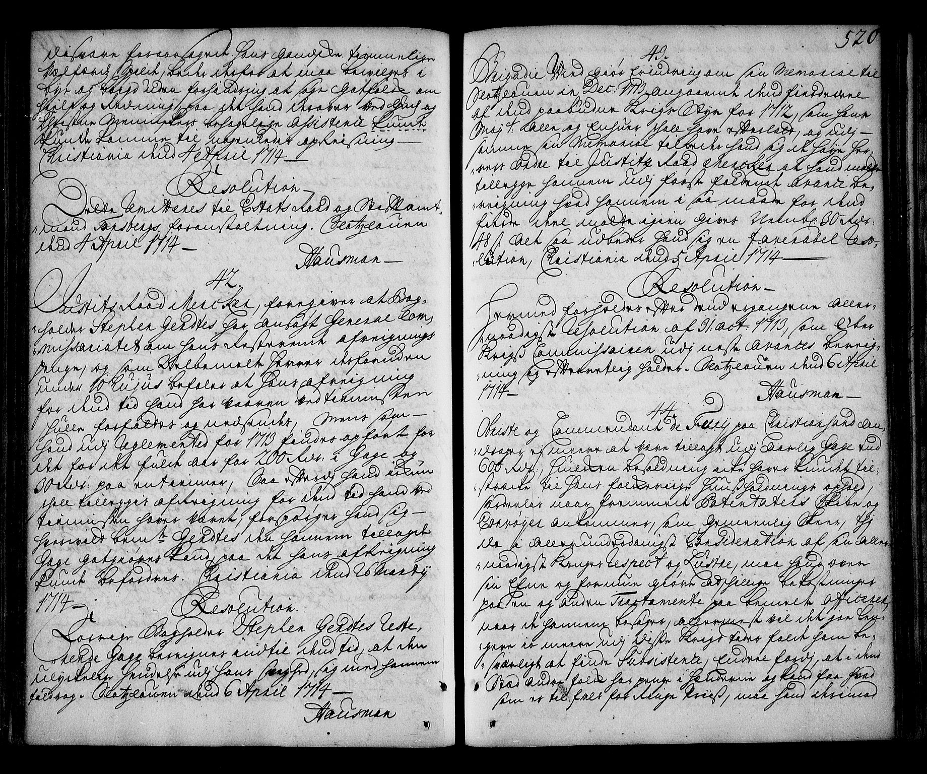 Stattholderembetet 1572-1771, AV/RA-EA-2870/Ag/L0002: Supplikasjons- og resolusjonsprotokoll, 1710-1714, p. 519b-520a