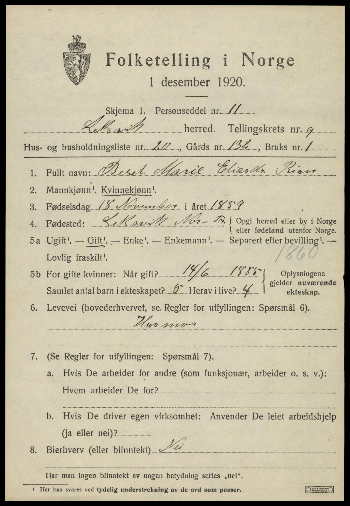 SAT, 1920 census for Leksvik, 1920, p. 7176