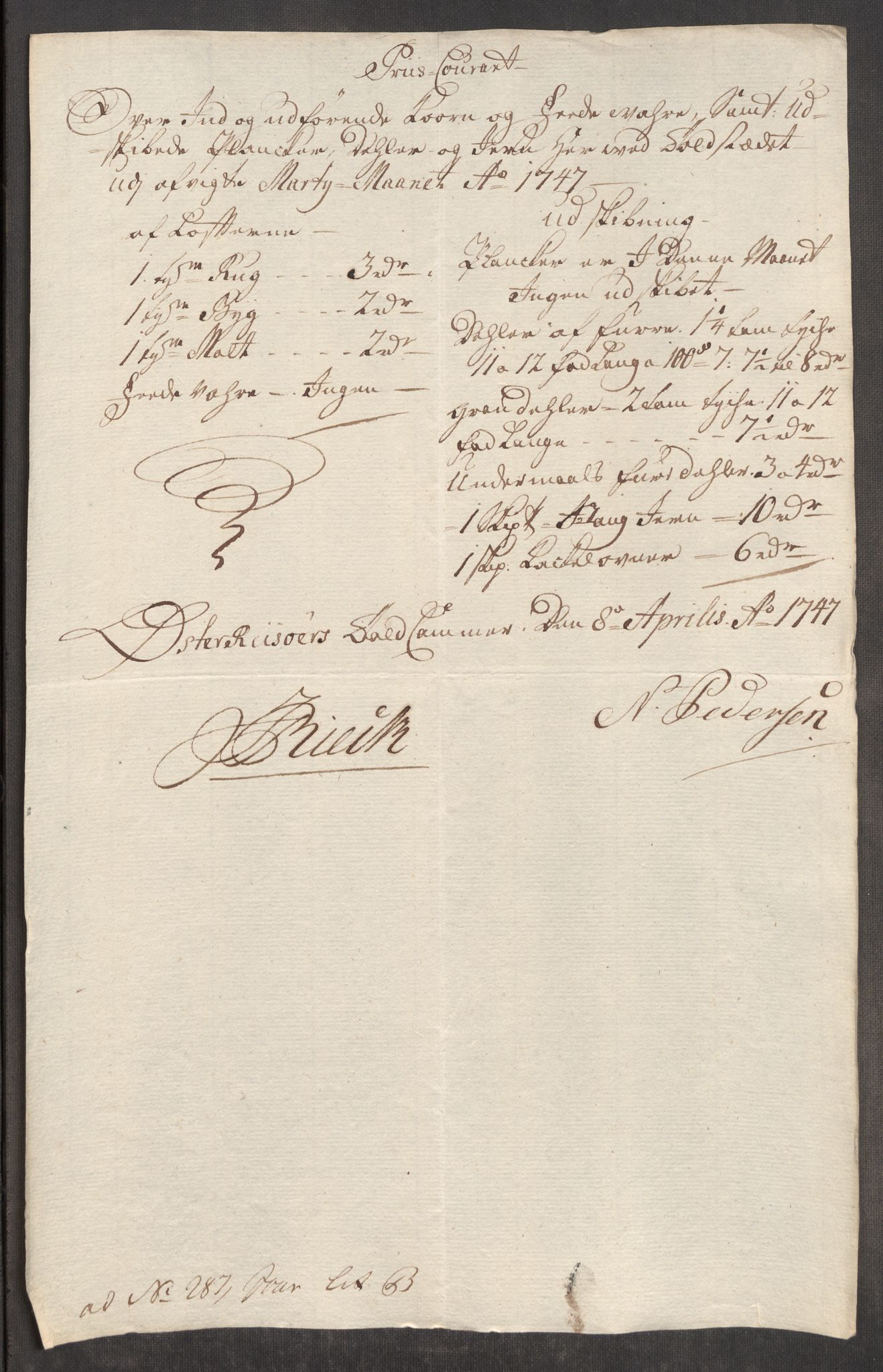 Rentekammeret inntil 1814, Realistisk ordnet avdeling, AV/RA-EA-4070/Oe/L0003: [Ø1]: Priskuranter, 1745-1748, p. 601