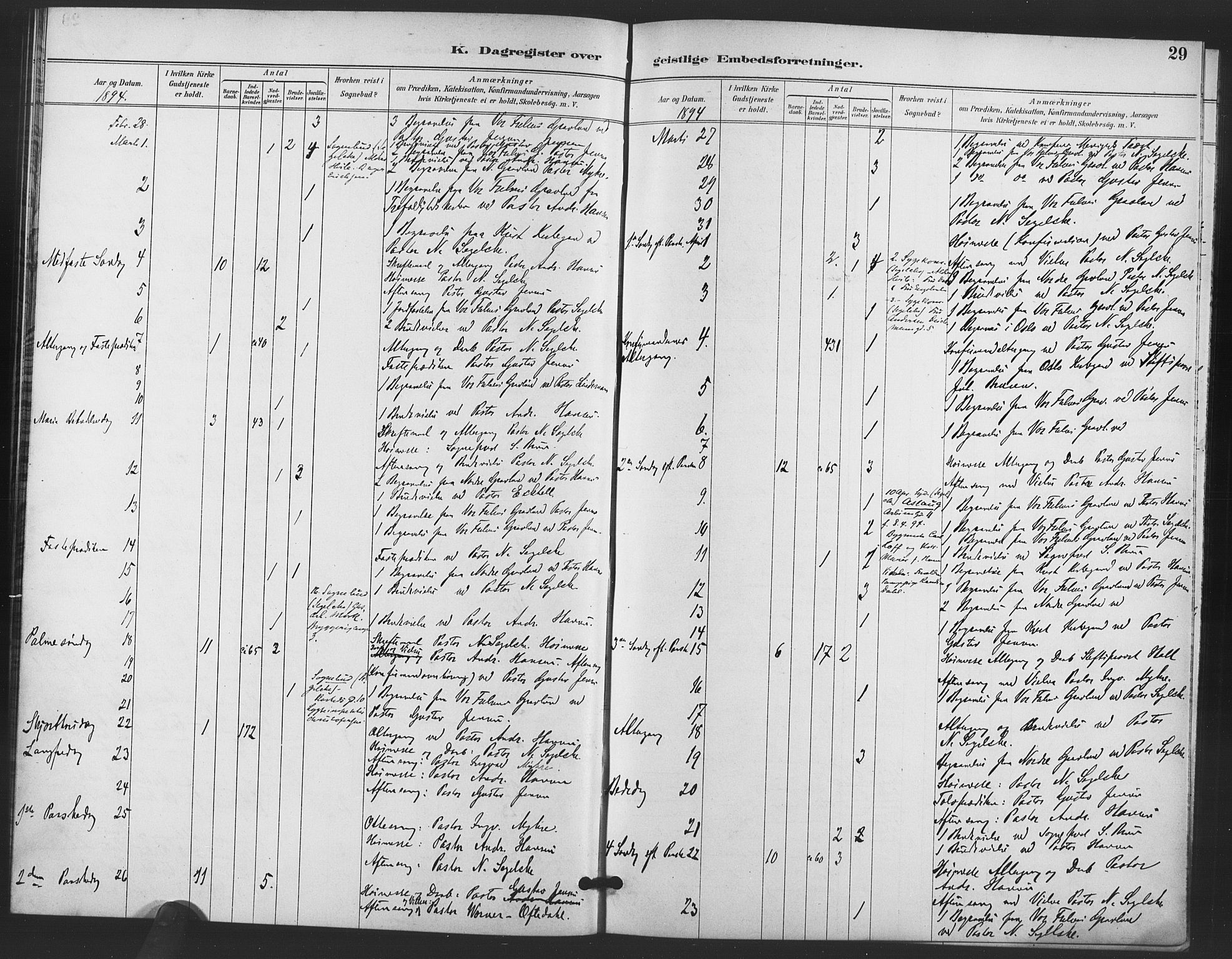 Trefoldighet prestekontor Kirkebøker, AV/SAO-A-10882/I/Ia/L0005: Diary records no. 5, 1890-1905, p. 29