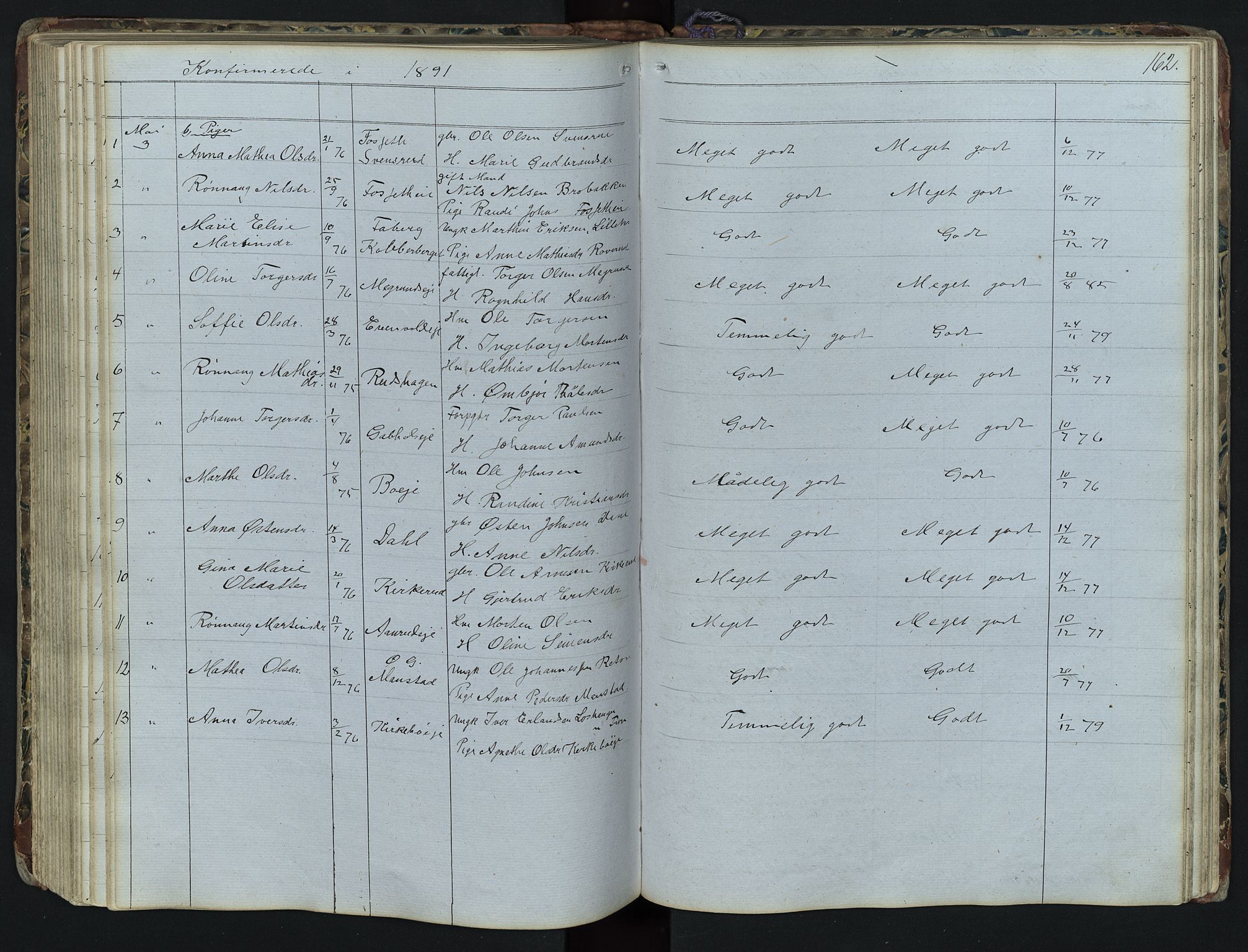 Vestre Gausdal prestekontor, SAH/PREST-094/H/Ha/Hab/L0001: Parish register (copy) no. 1, 1867-1895, p. 162