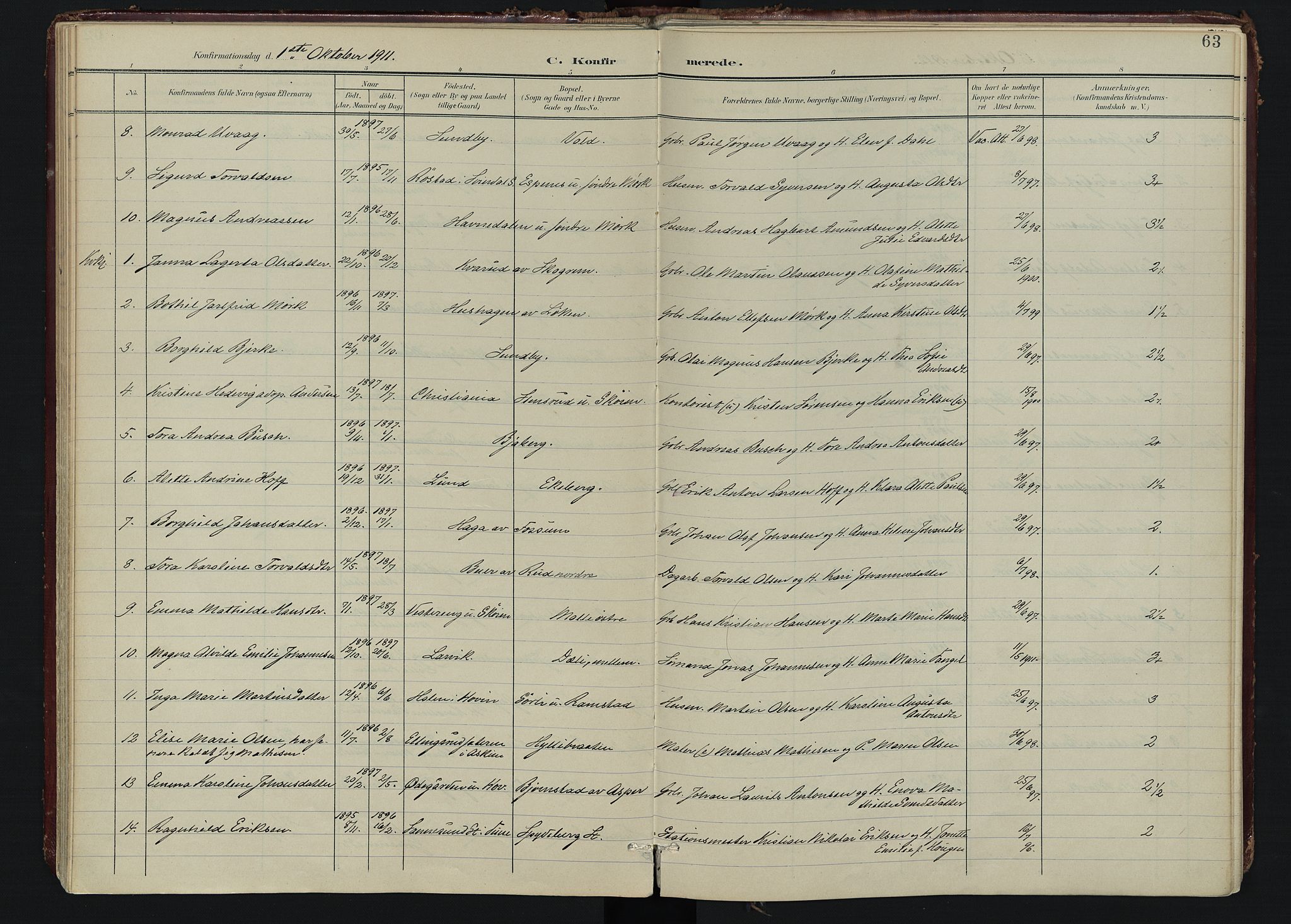 Spydeberg prestekontor Kirkebøker, AV/SAO-A-10924/F/Fa/L0009: Parish register (official) no. I 9, 1900-1926, p. 63