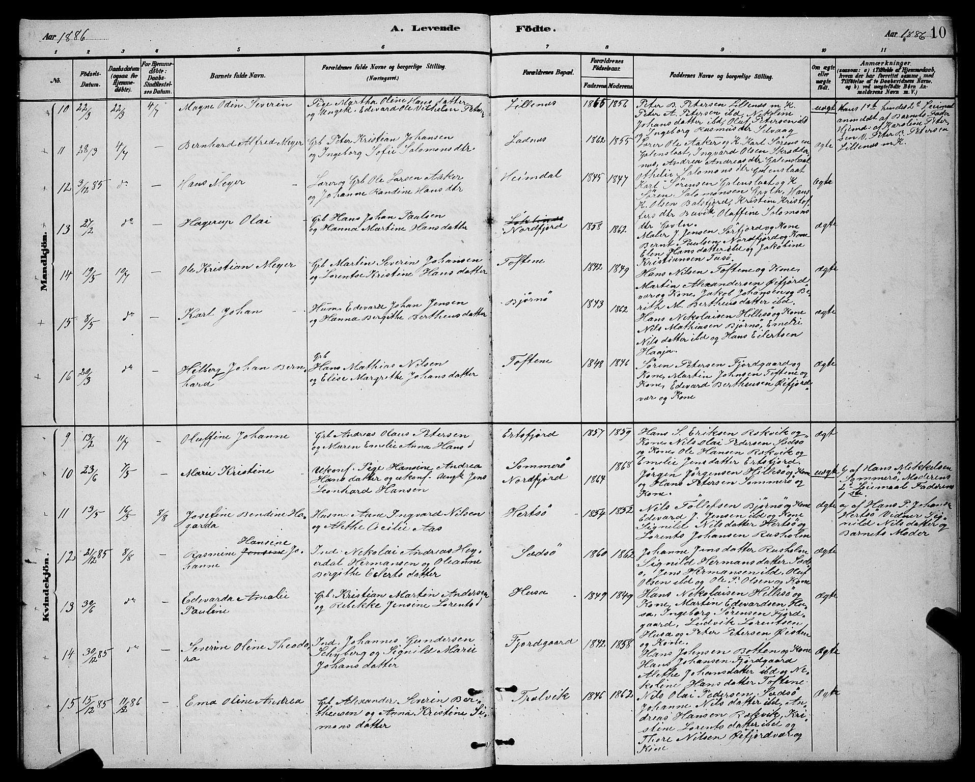 Lenvik sokneprestembete, AV/SATØ-S-1310/H/Ha/Hab/L0021klokker: Parish register (copy) no. 21, 1884-1900, p. 10