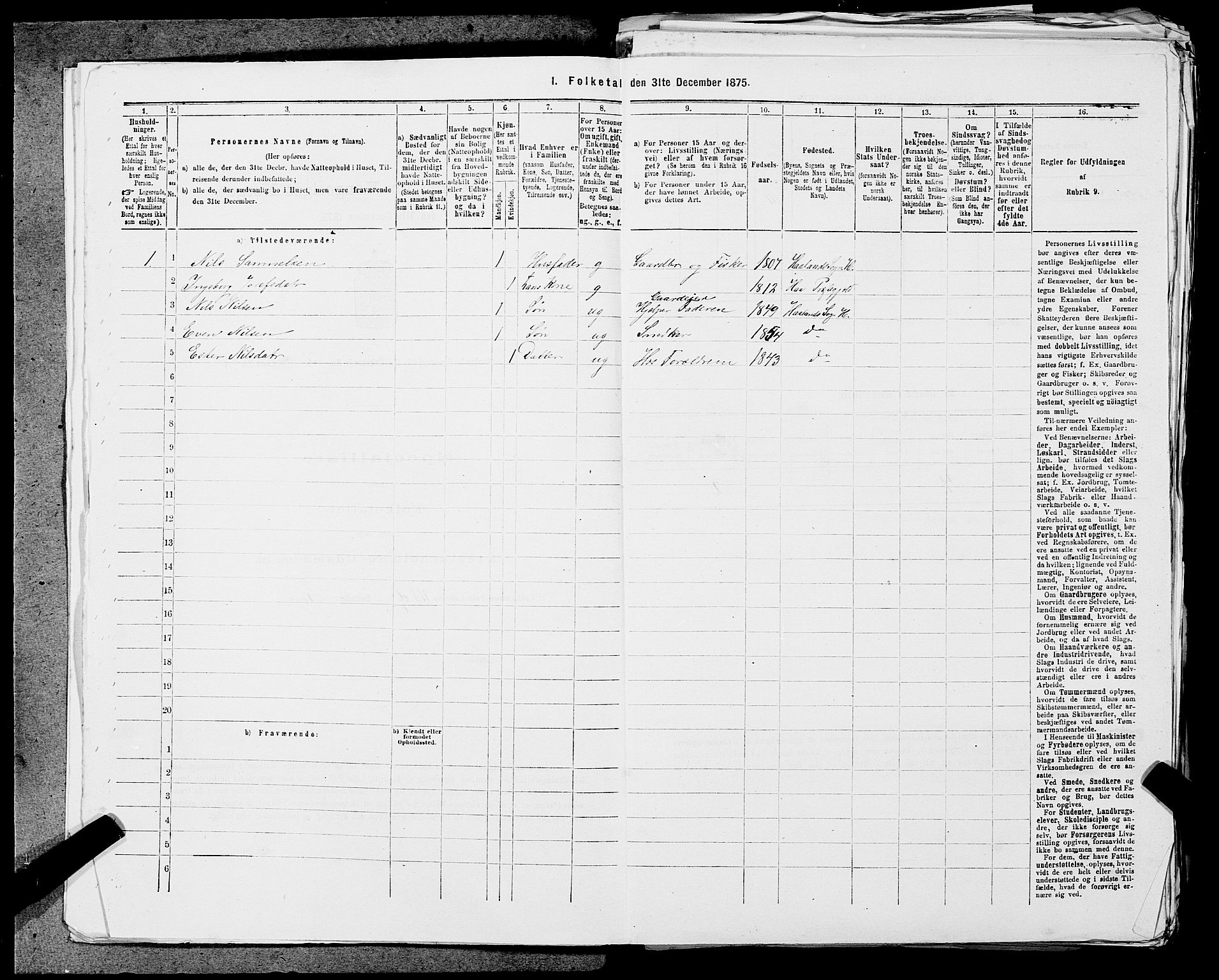 SAST, 1875 census for 1124P Håland, 1875, p. 384