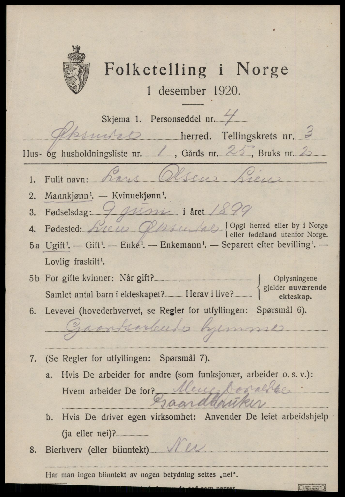 SAT, 1920 census for Øksendal, 1920, p. 1003